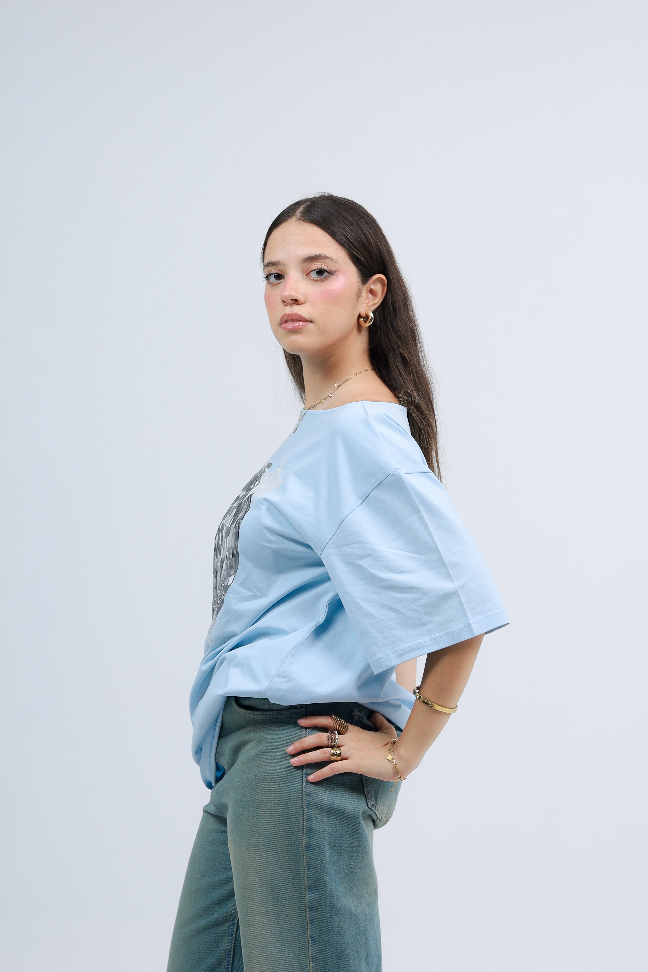 Off Shoulder Tee Printed