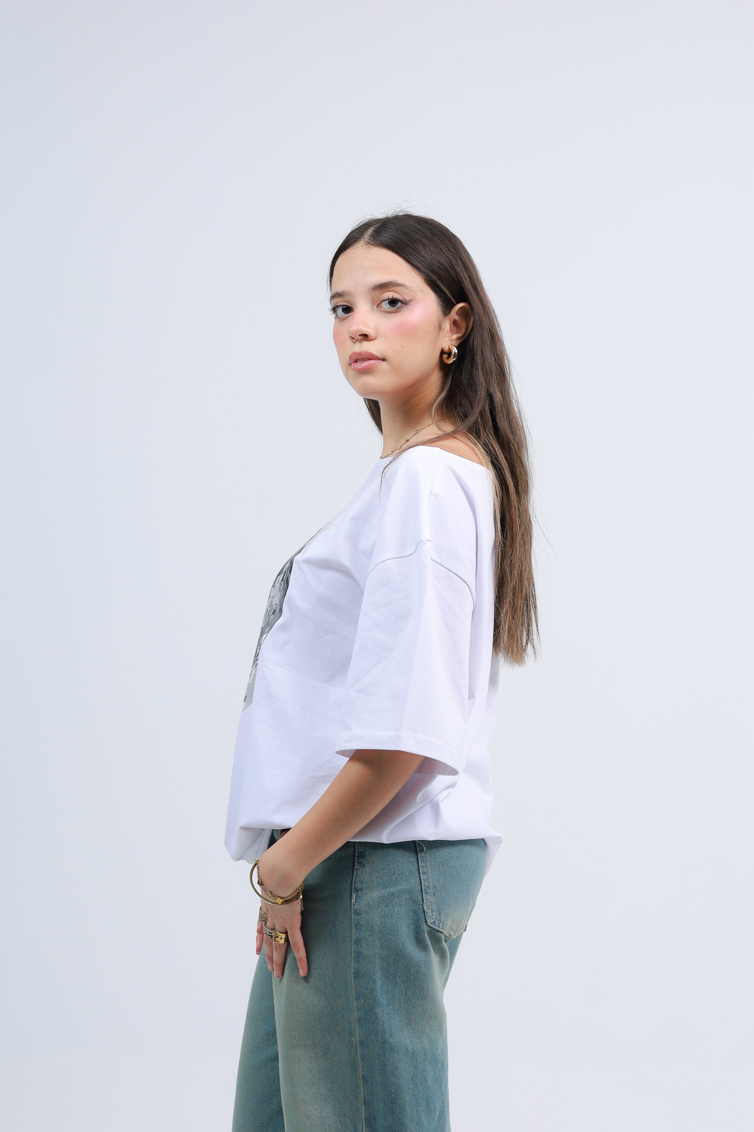 Off Shoulder Tee Printed