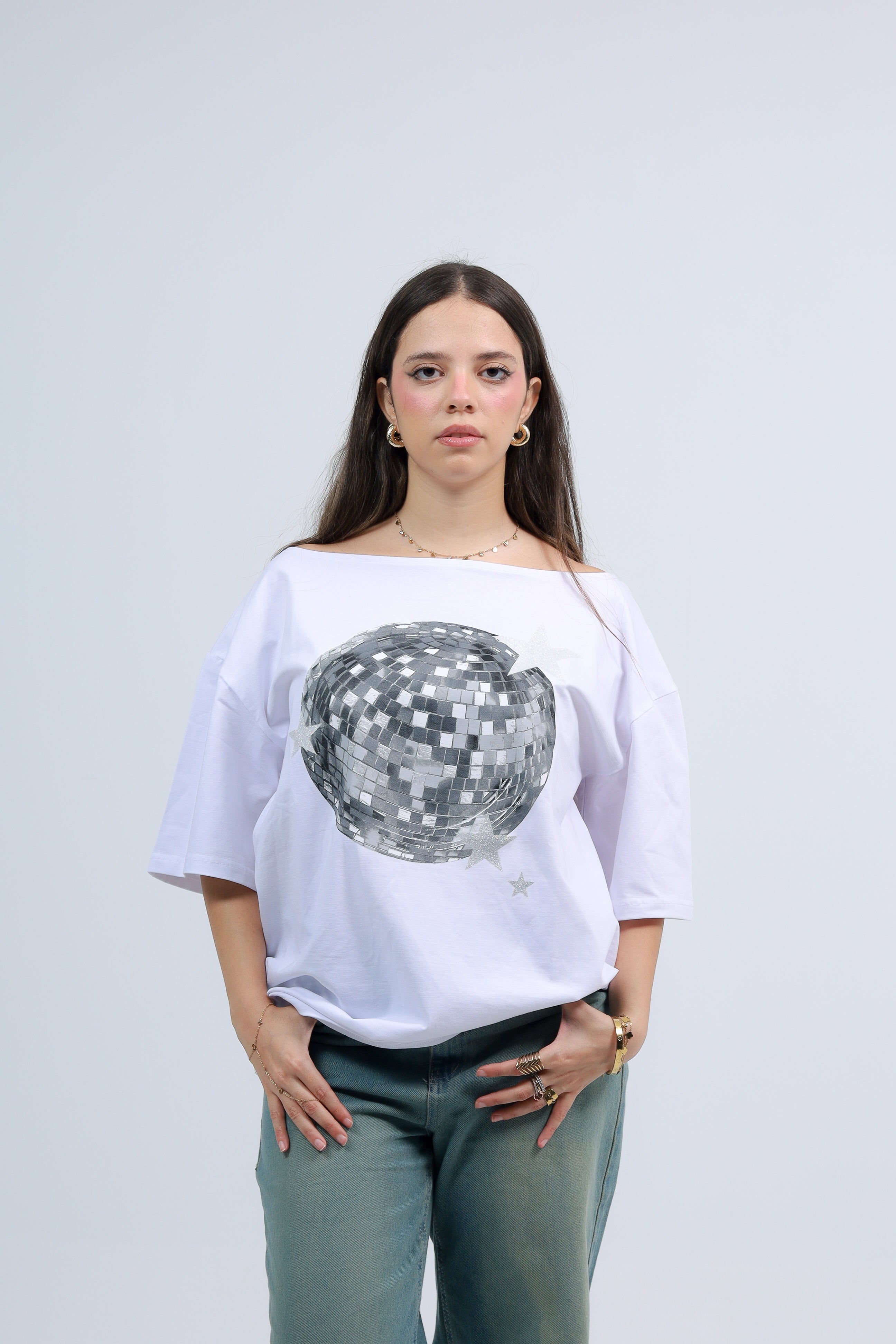 Off Shoulder Tee Printed