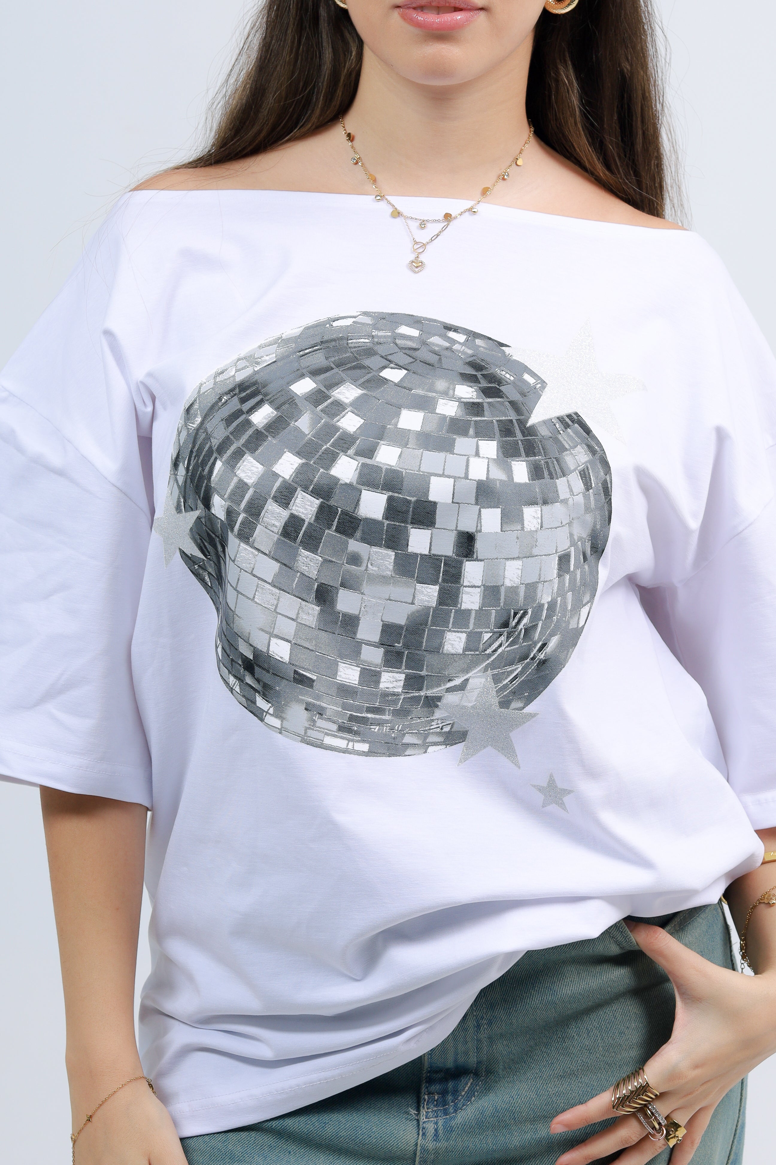 Off Shoulder Tee Printed