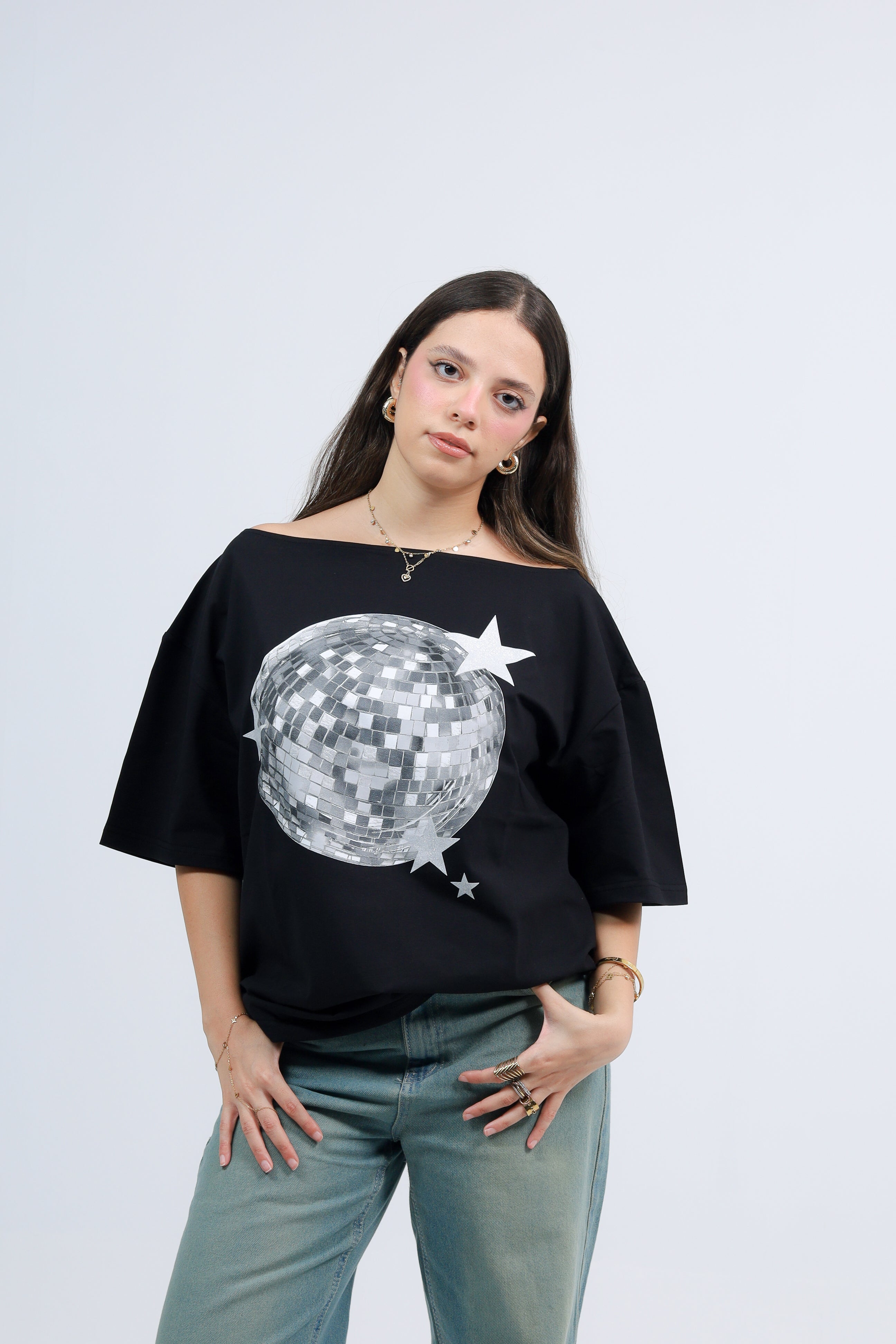 Off Shoulder Tee Printed