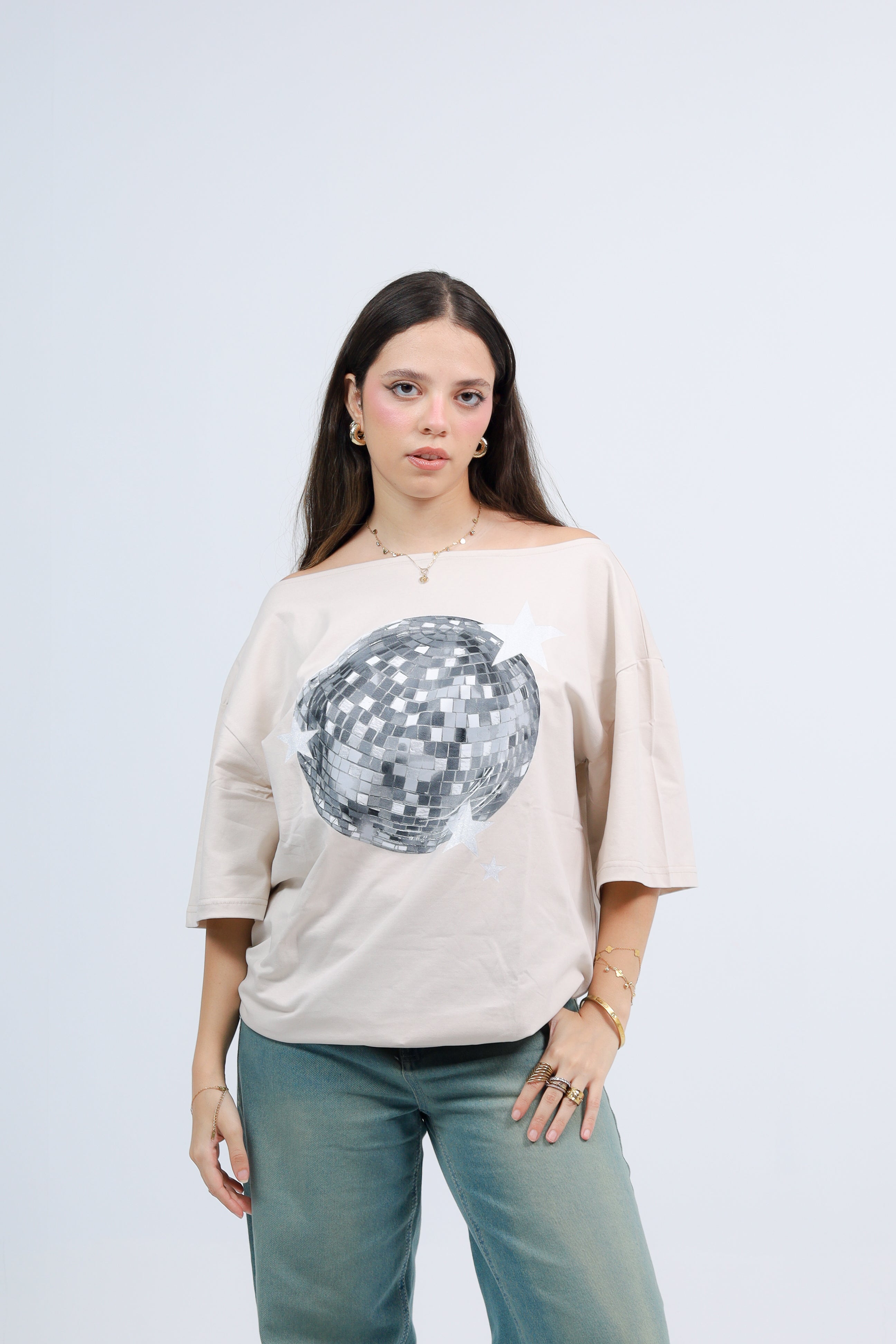 Off Shoulder Tee Printed