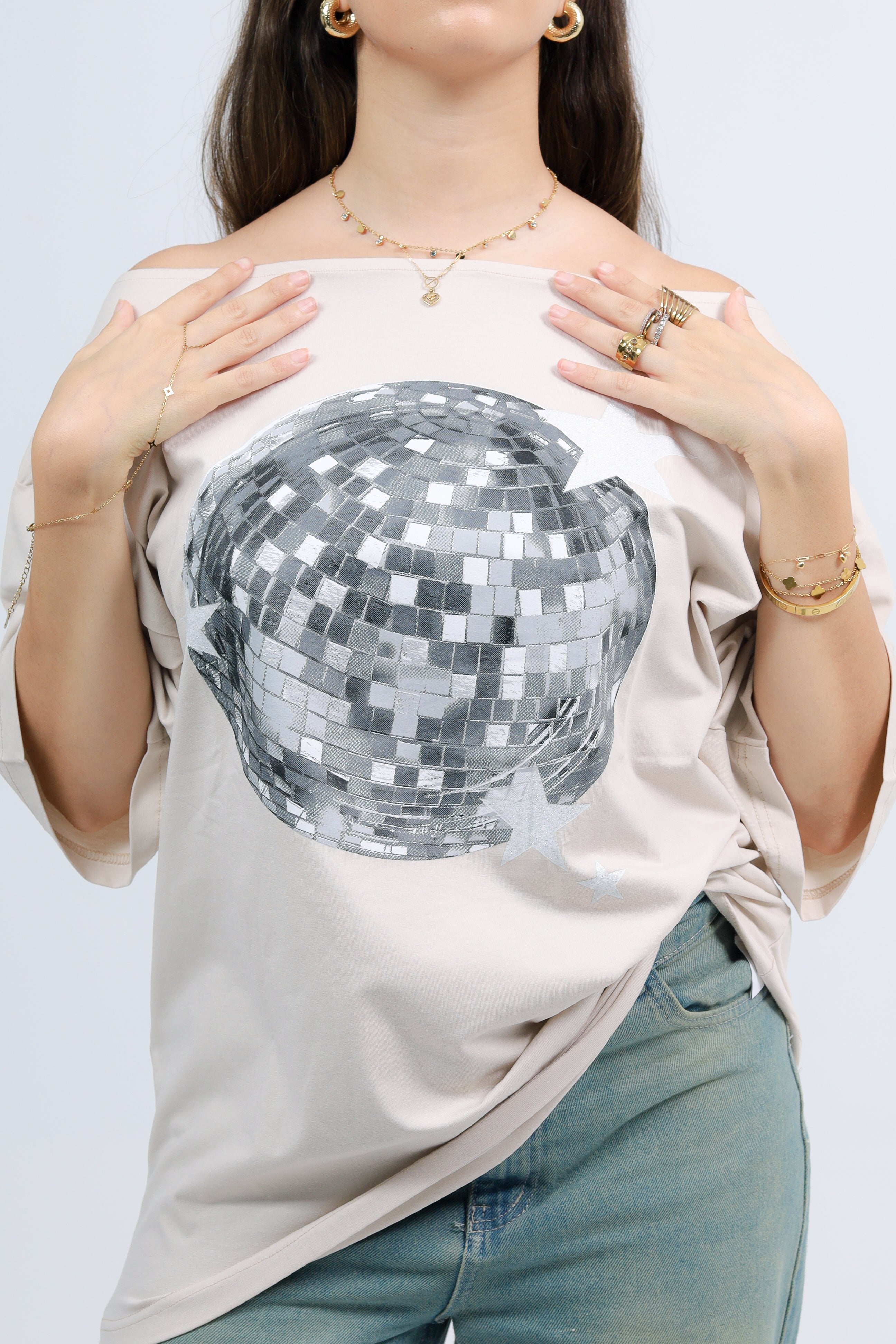 Off Shoulder Tee Printed
