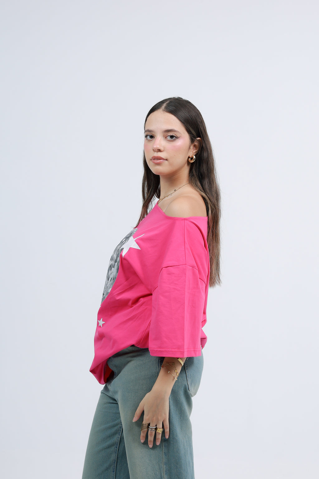 Off Shoulder Tee Printed