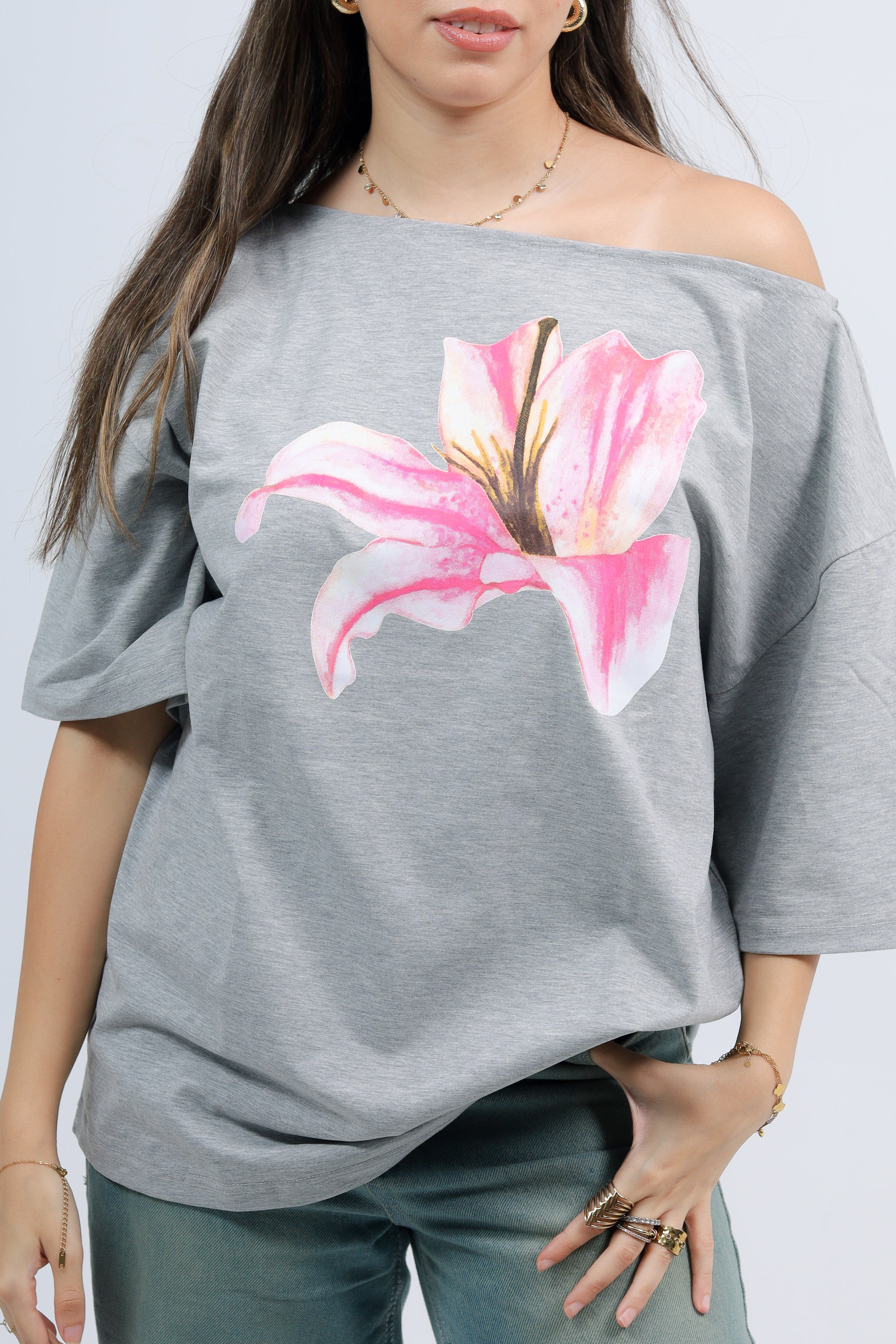 Off Shoulder Tee Printed