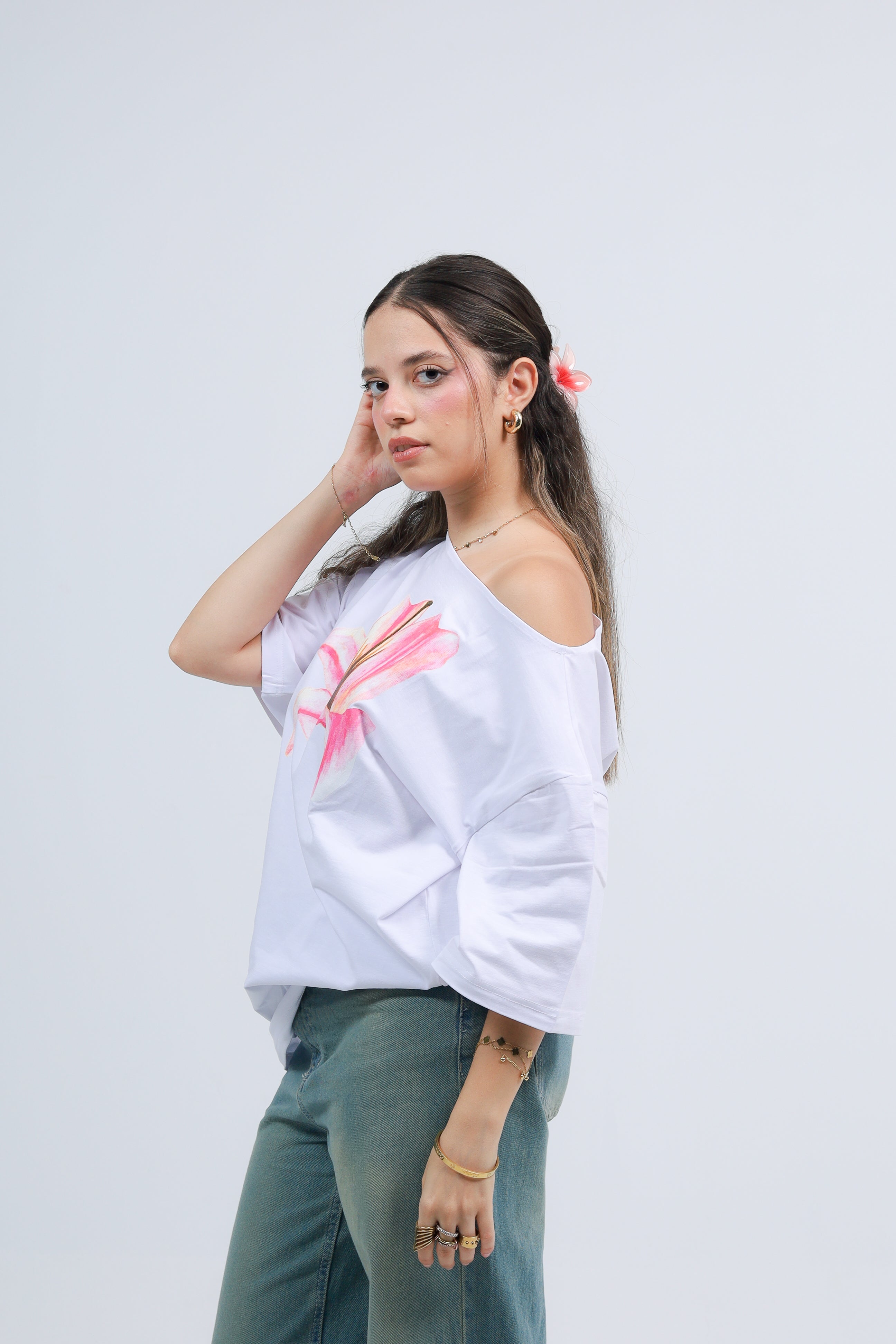 Off Shoulder Tee Printed