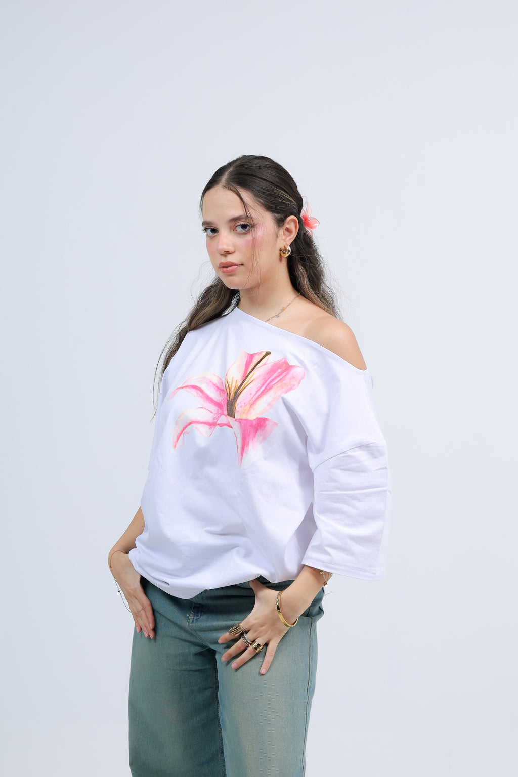 Off Shoulder Tee Printed