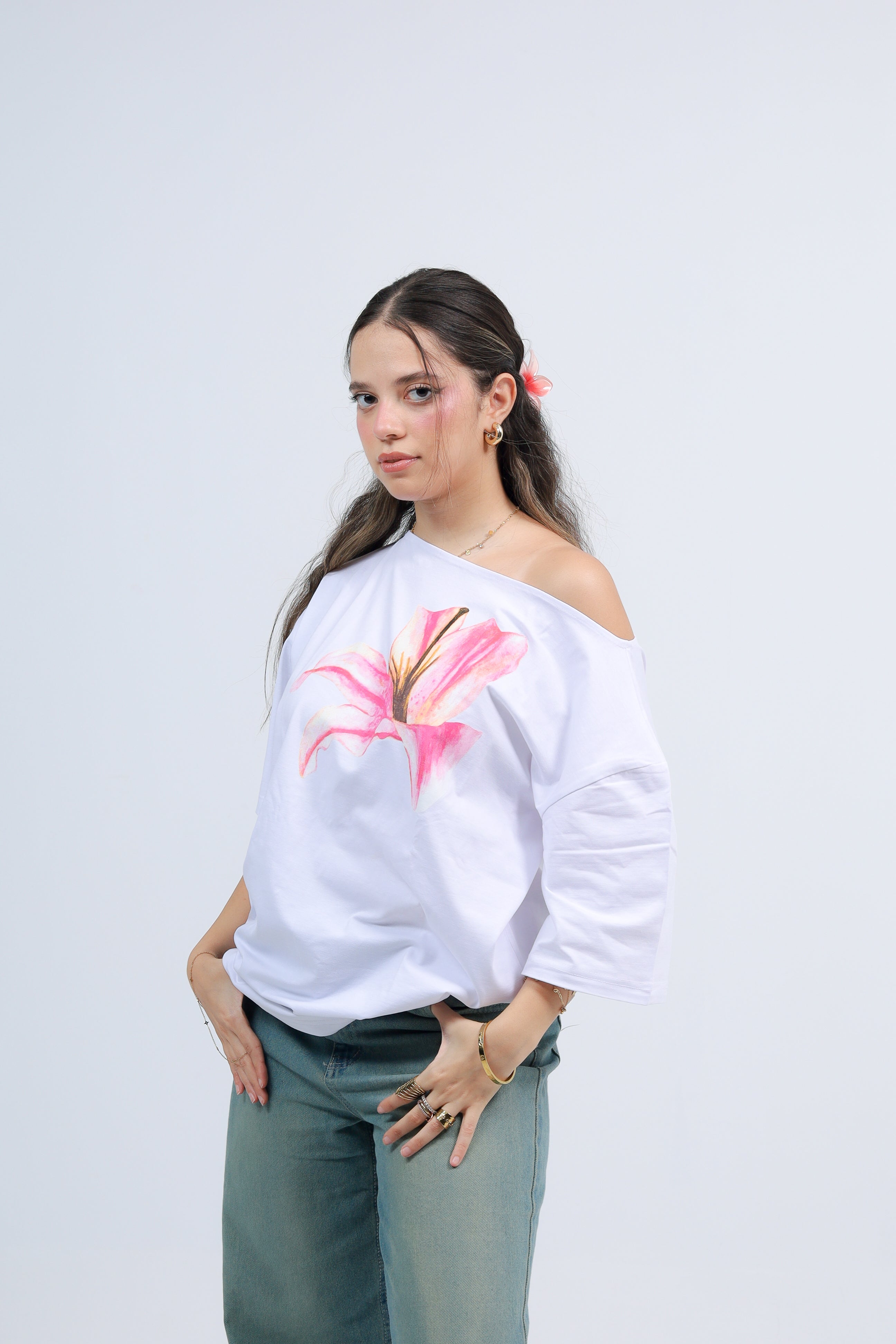 Off Shoulder Tee Printed