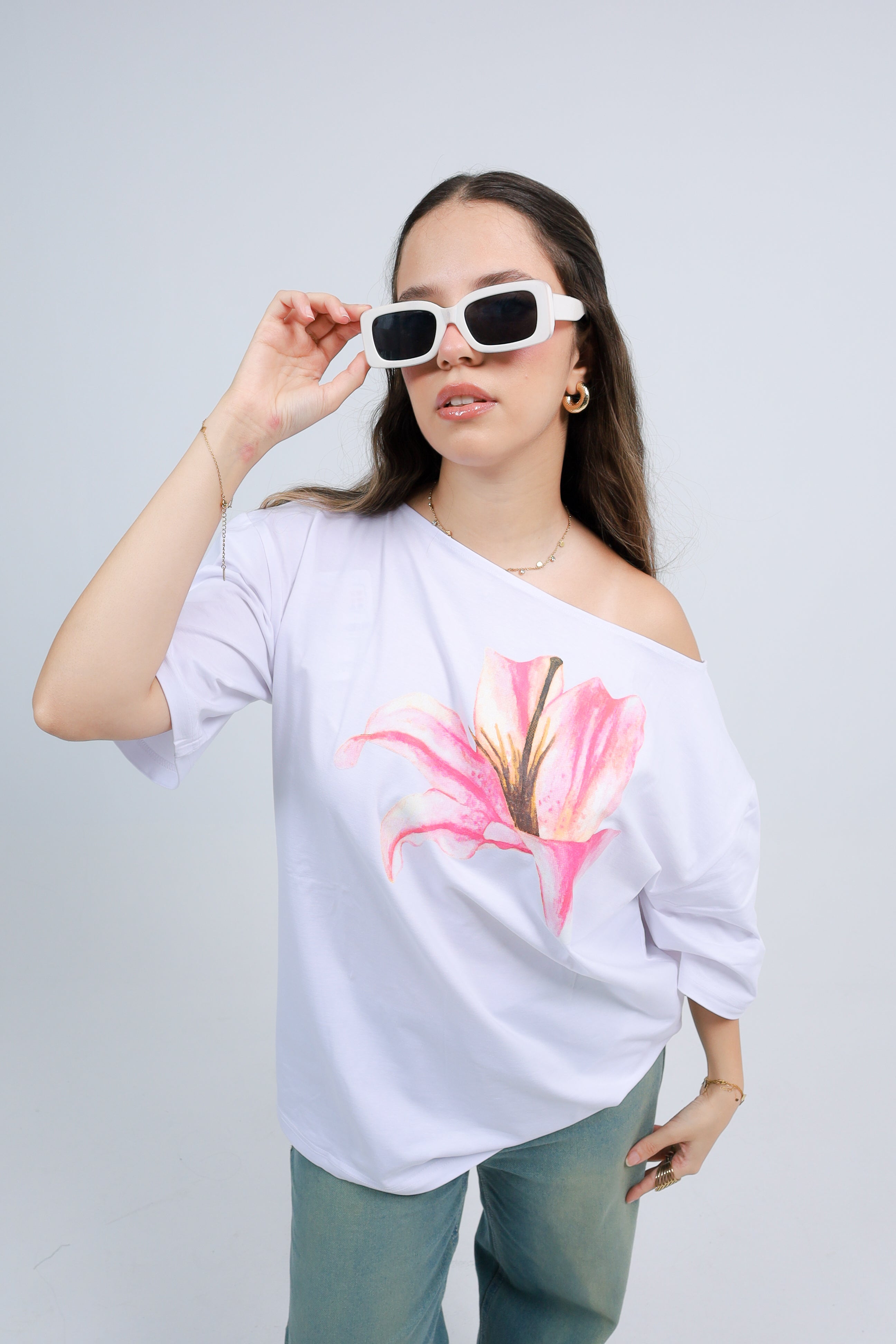 Off Shoulder Tee Printed