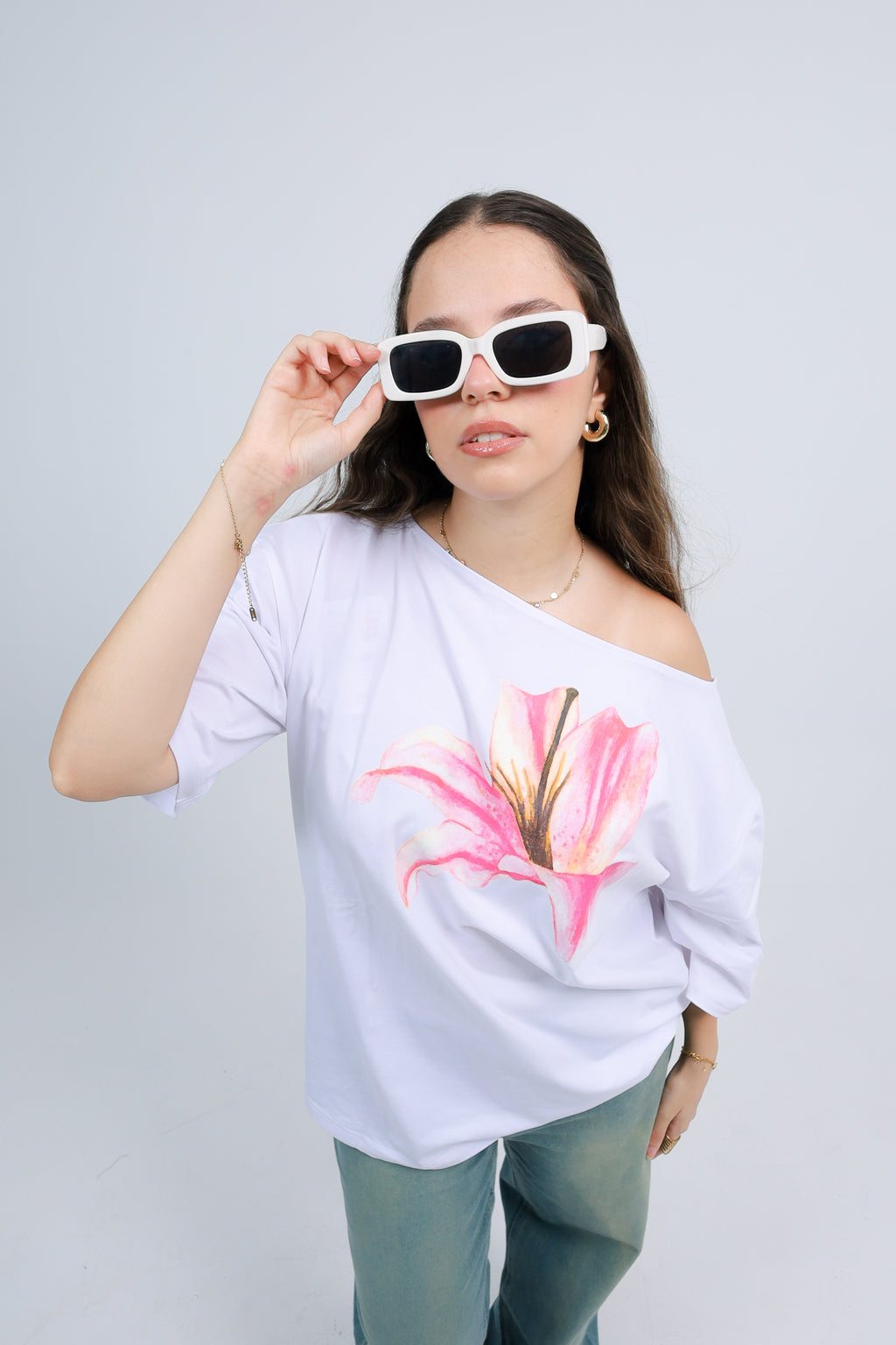 Off Shoulder Tee Printed