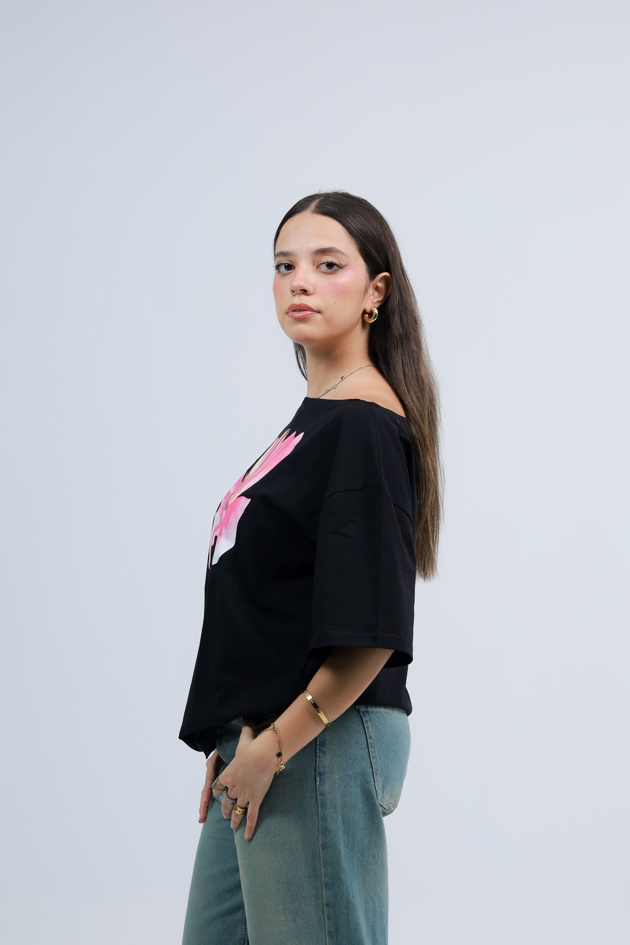 Off Shoulder Tee Printed