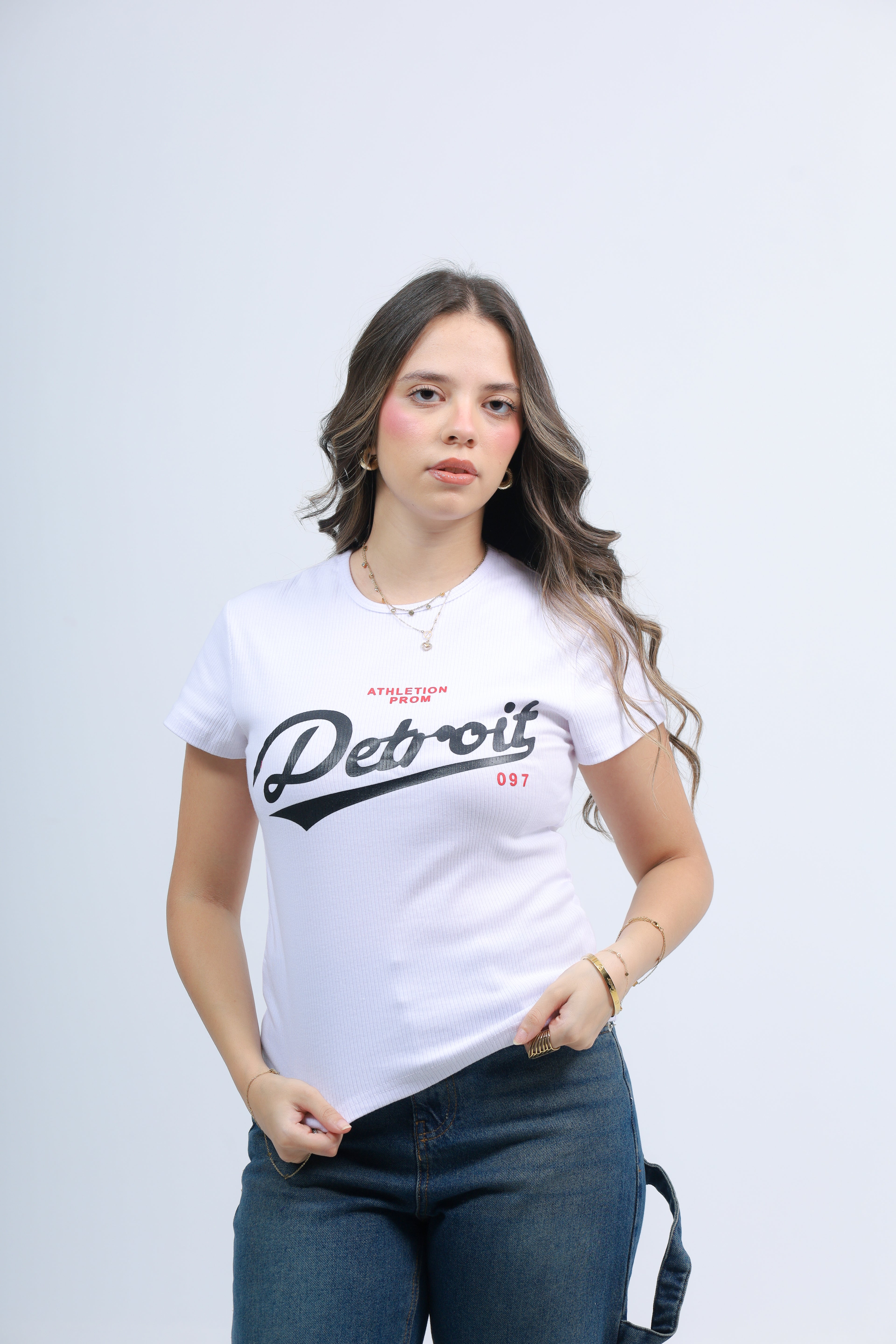 Printed Ribbed Basic Top