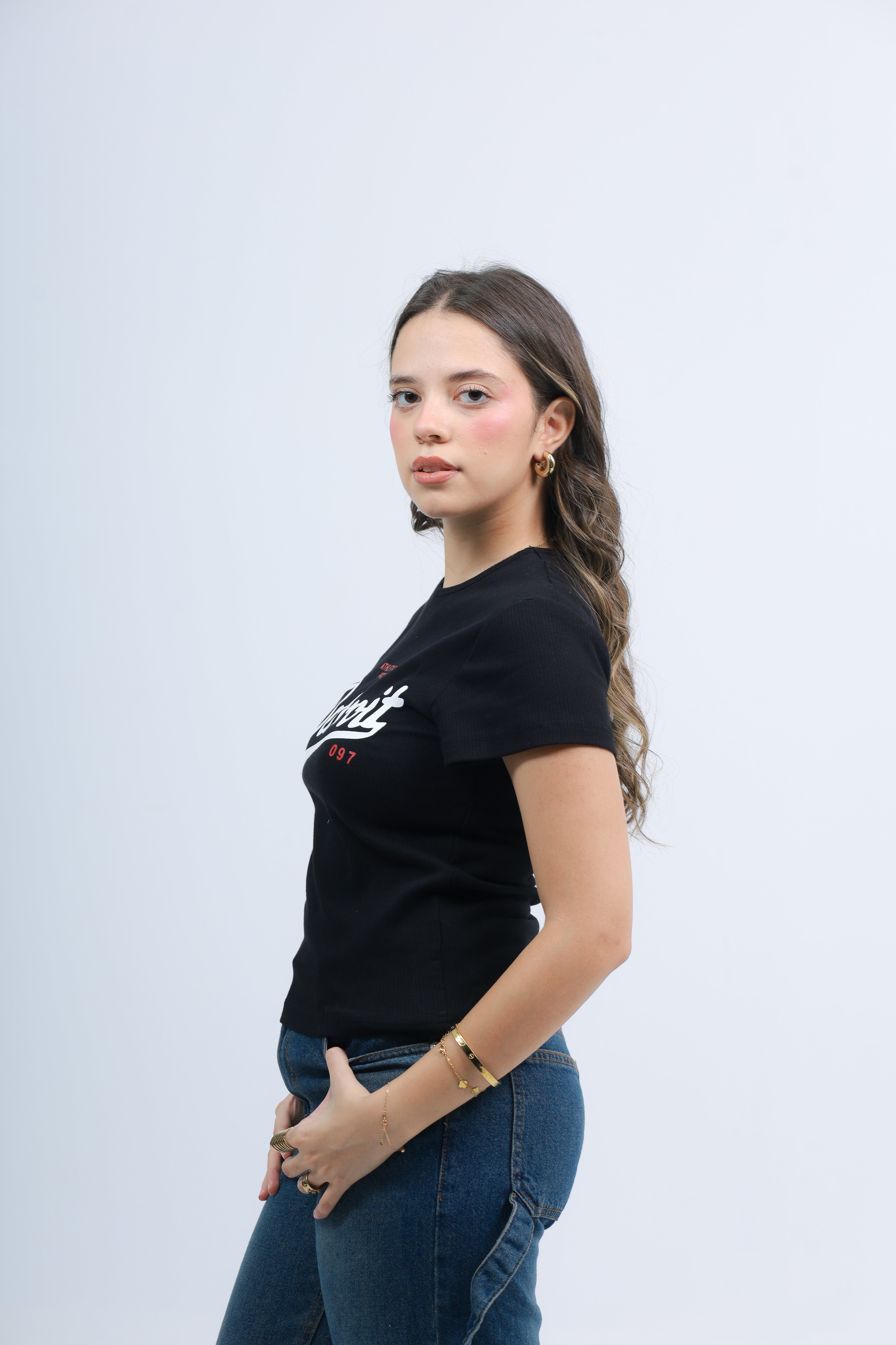 Printed Ribbed Basic Top