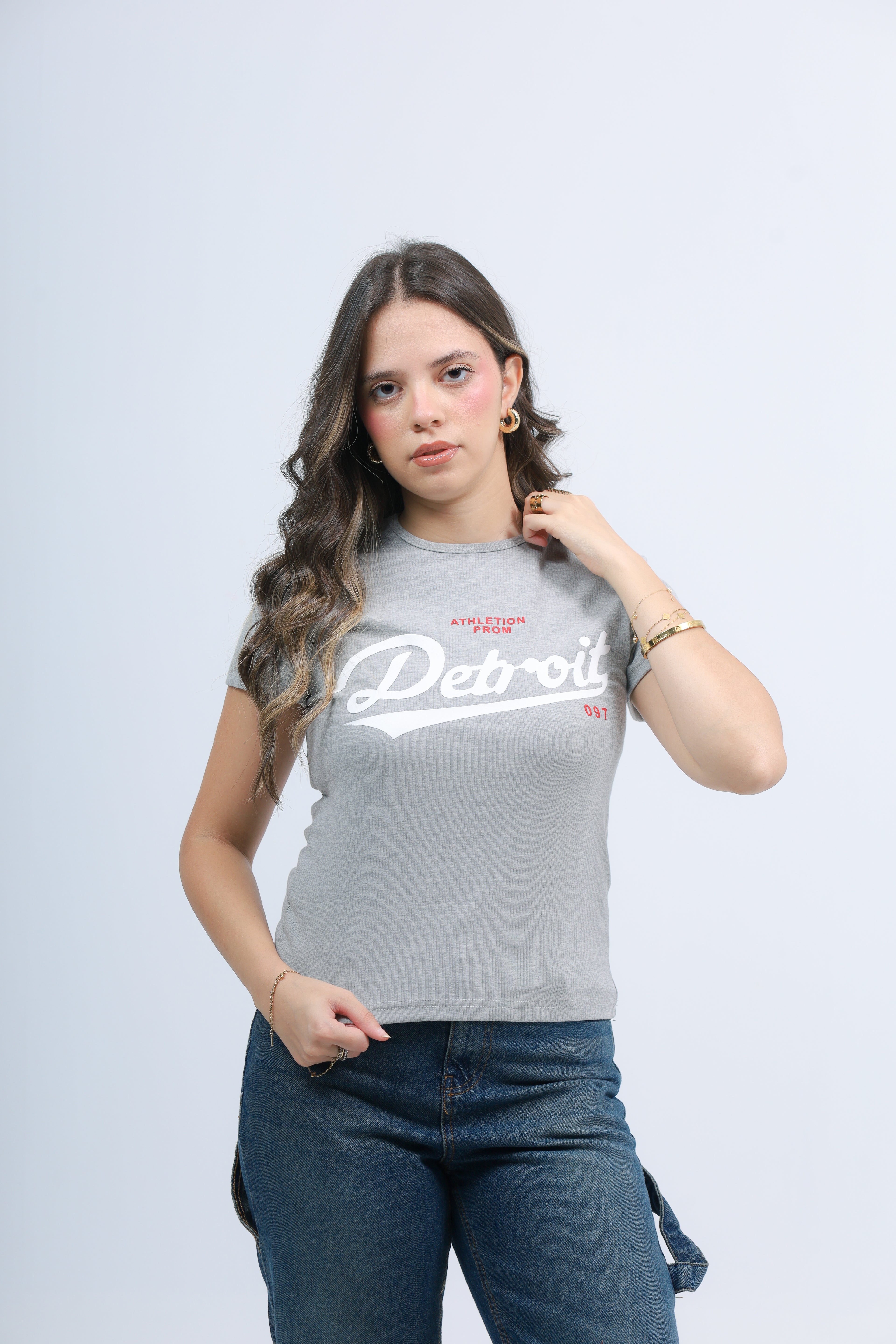 Printed Ribbed Basic Top