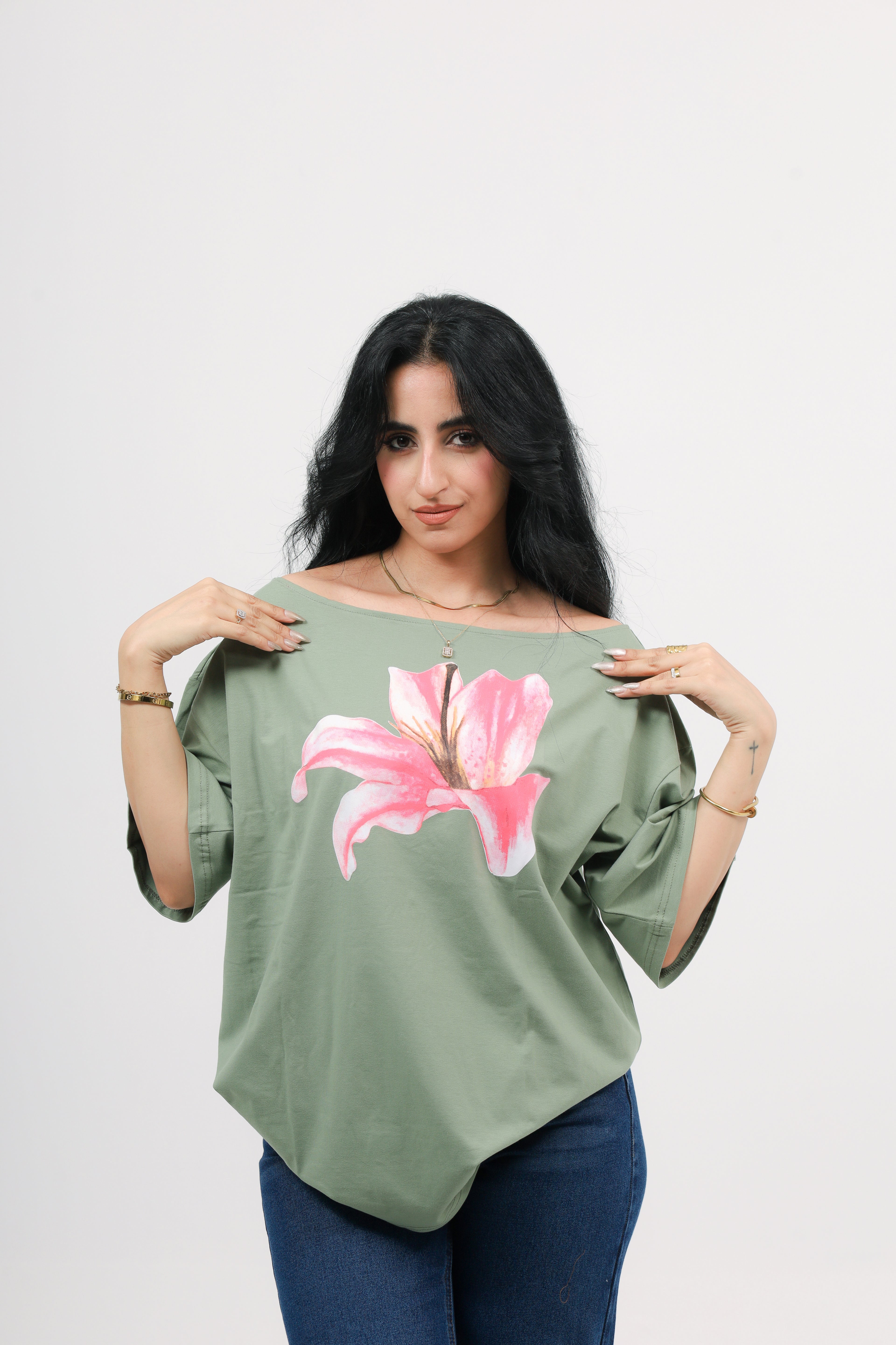 Off Shoulder Tee Printed