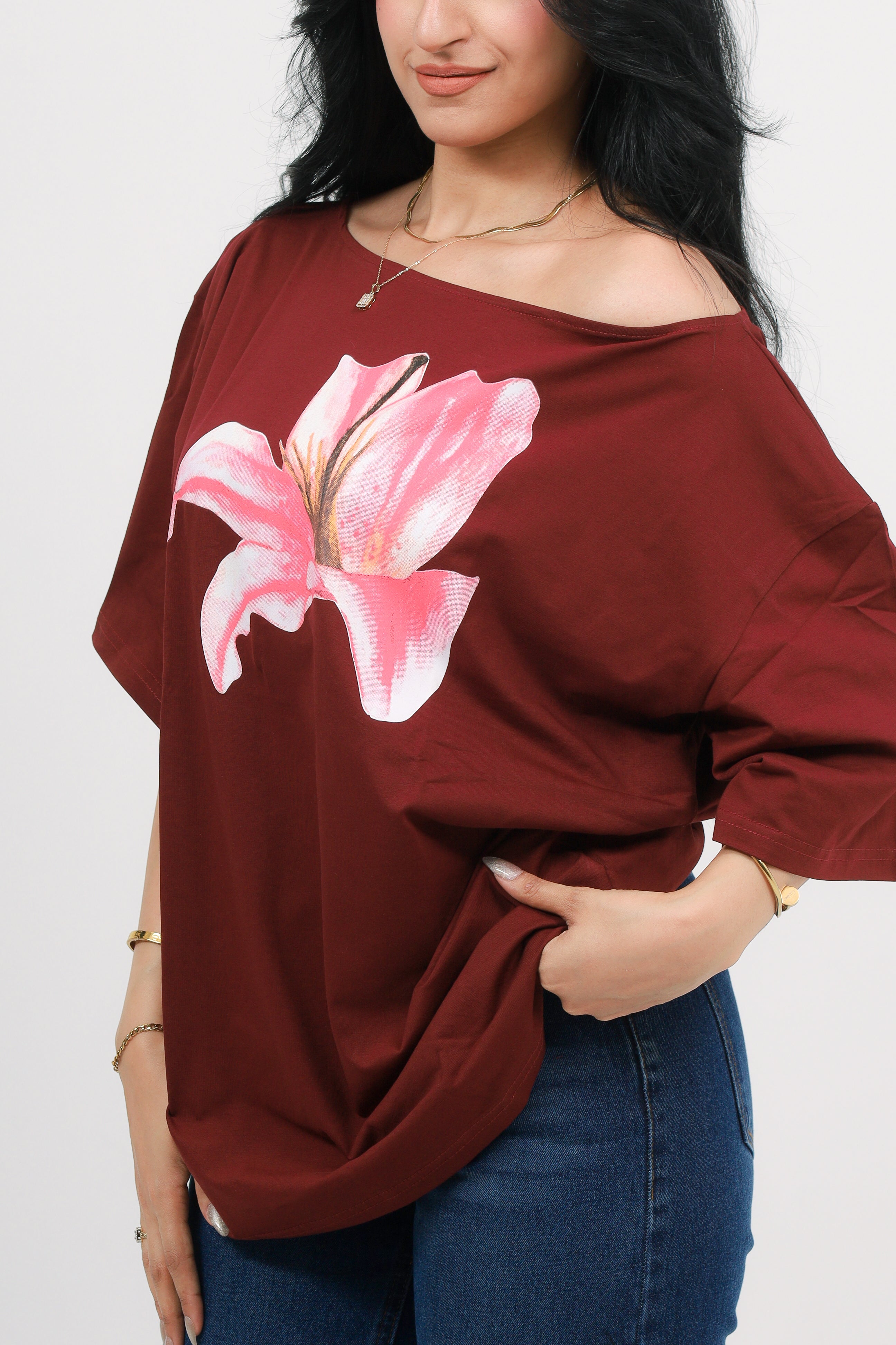 Off Shoulder Tee Printed