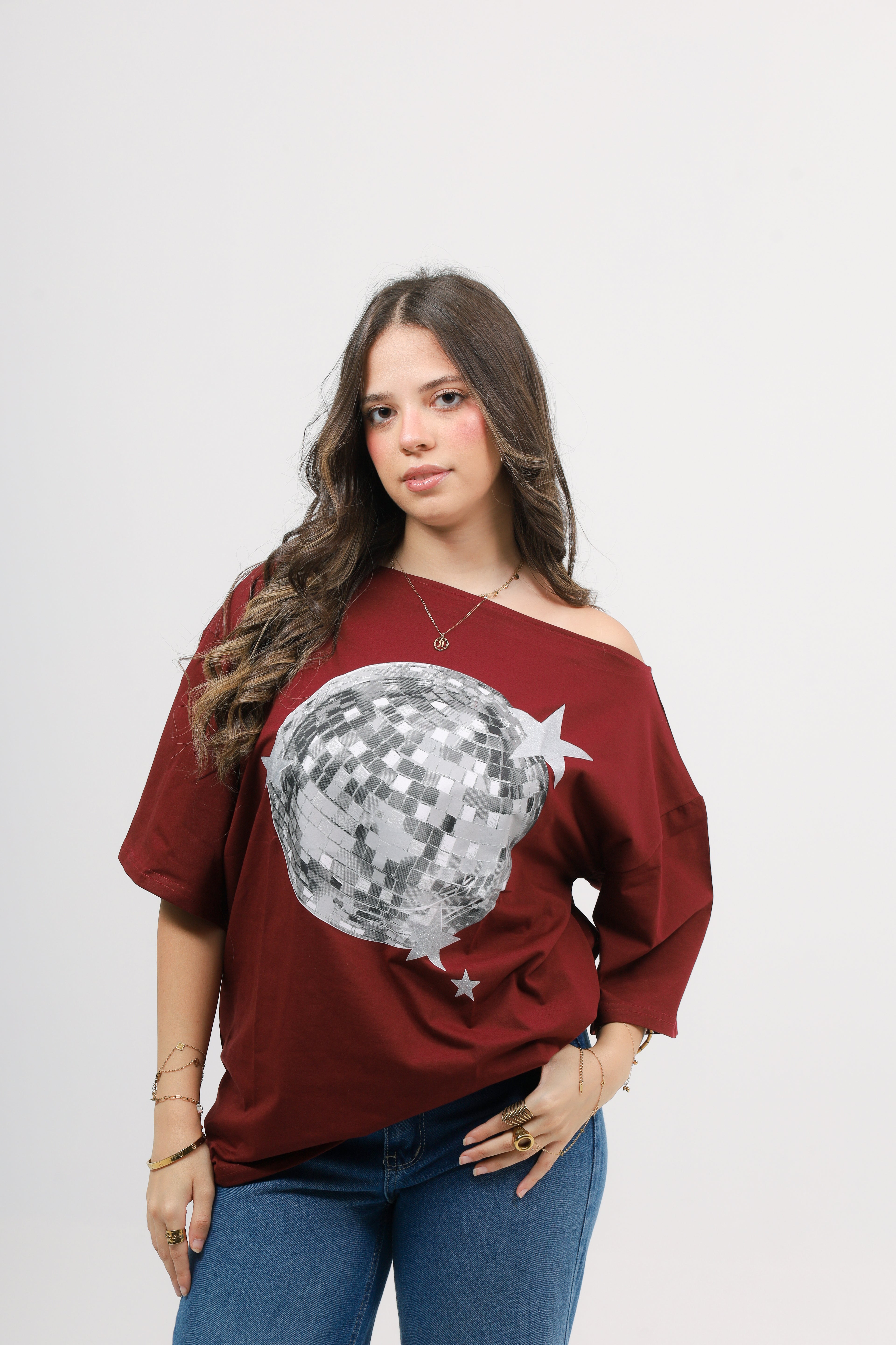 Off Shoulder Tee Printed