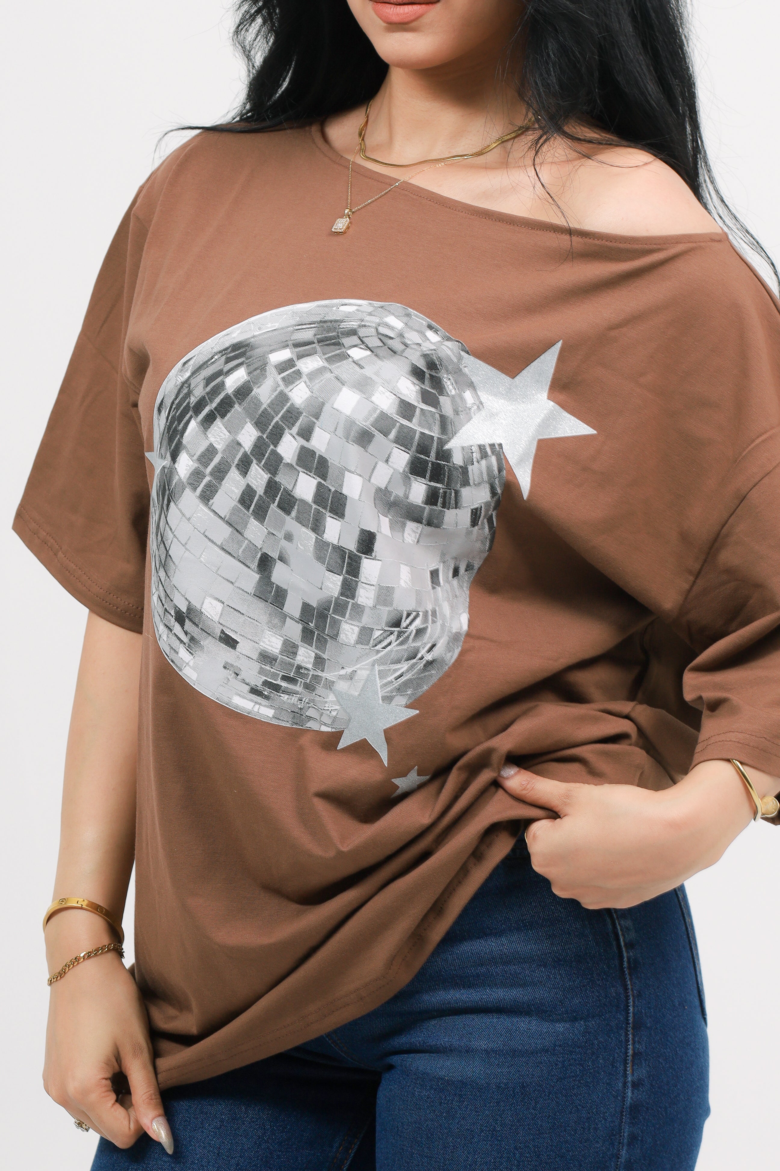 Off Shoulder Tee Printed