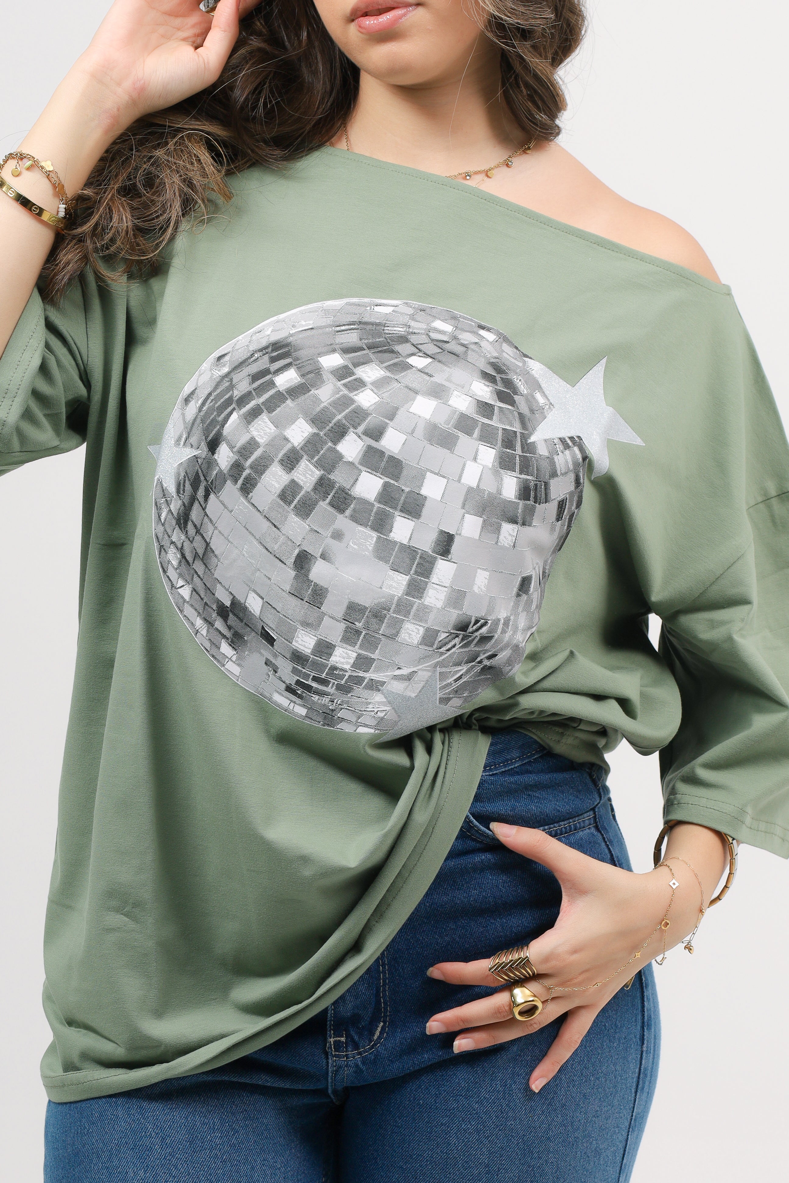 Off Shoulder Tee Printed
