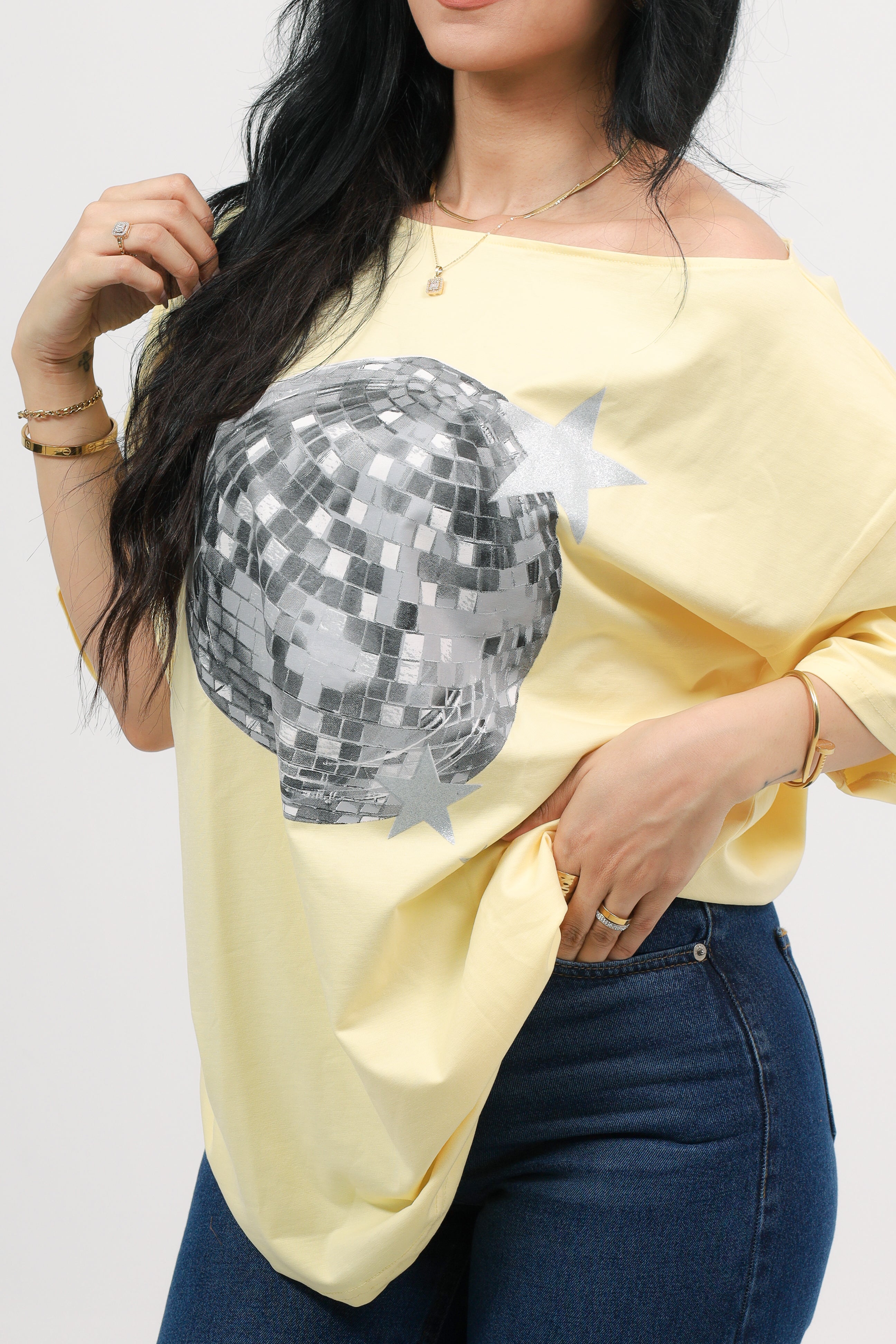 Off Shoulder Tee Printed