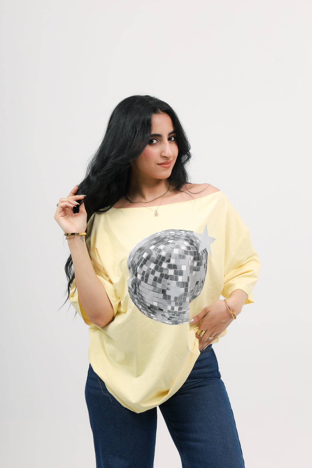 Off Shoulder Tee Printed