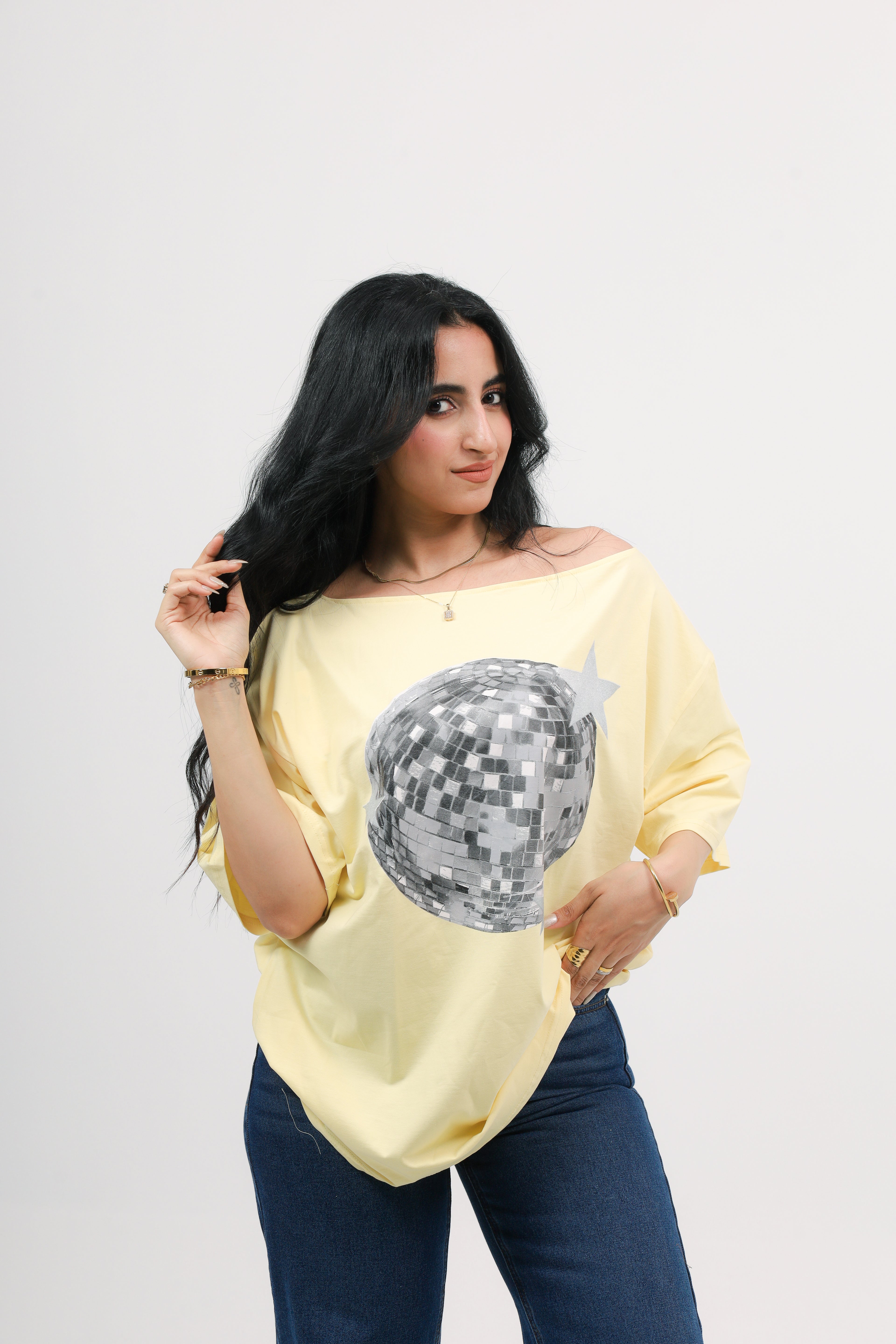 Off Shoulder Tee Printed