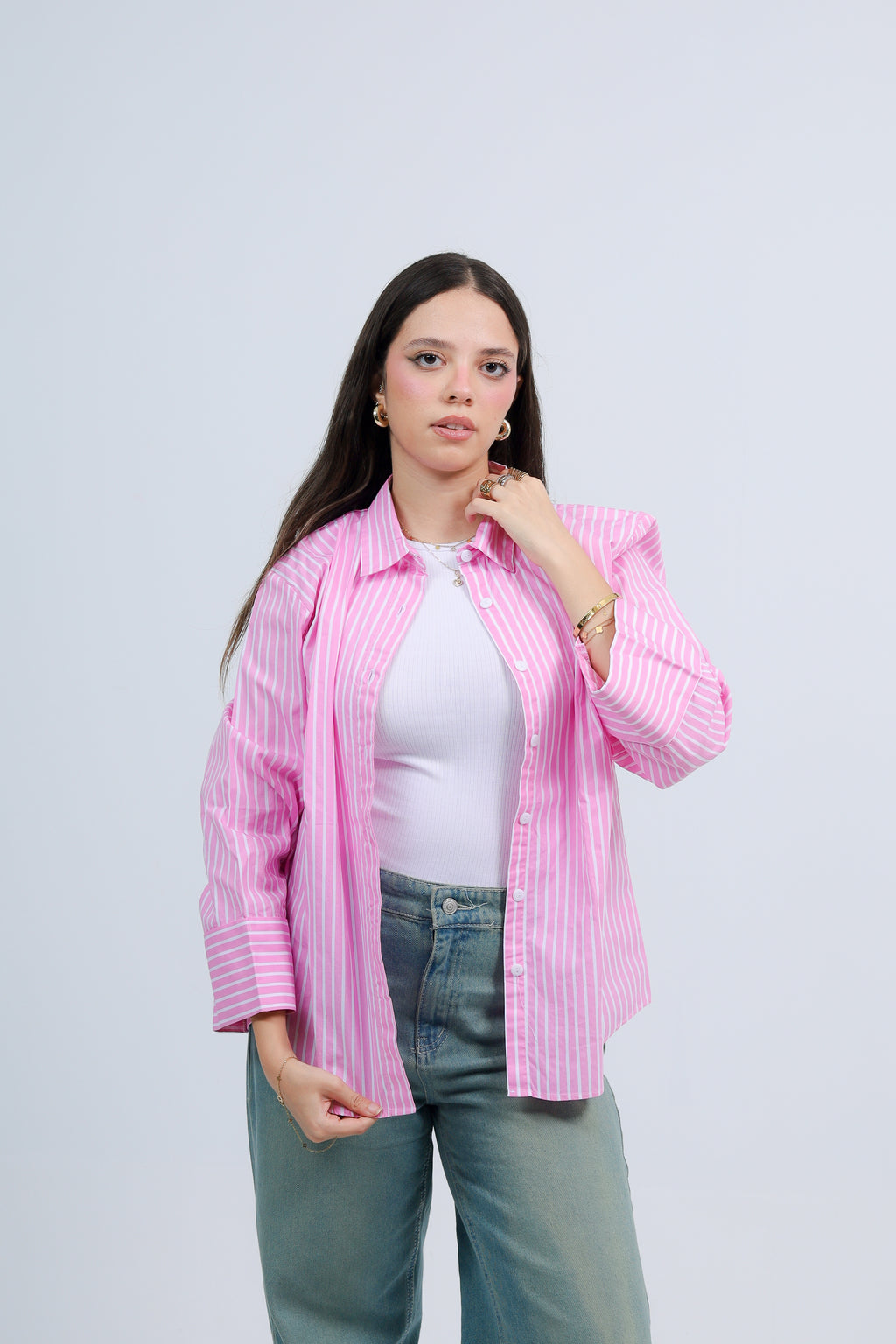Oversized Striped Shirt - Pink