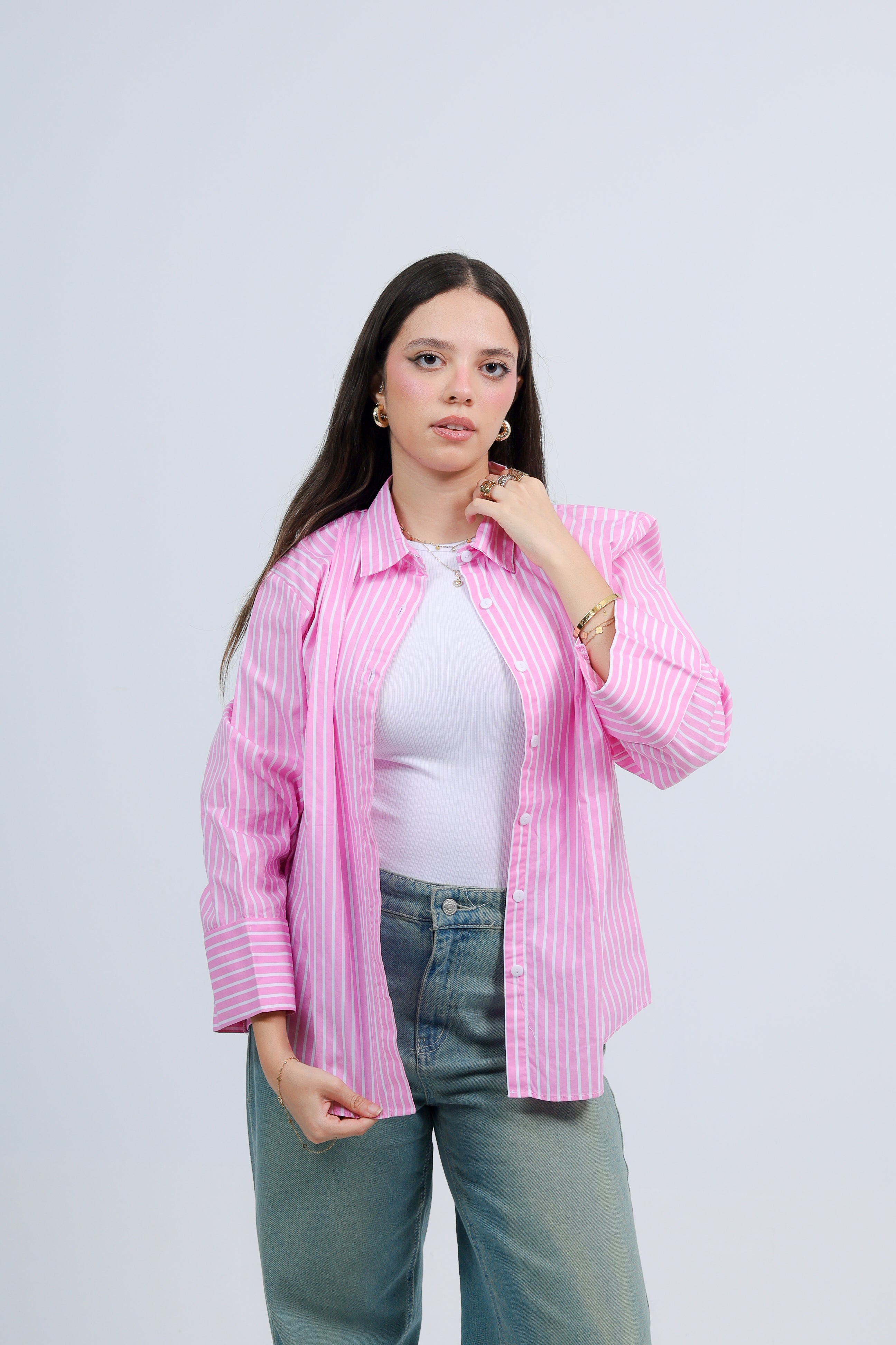 Oversized Striped Shirt - Pink