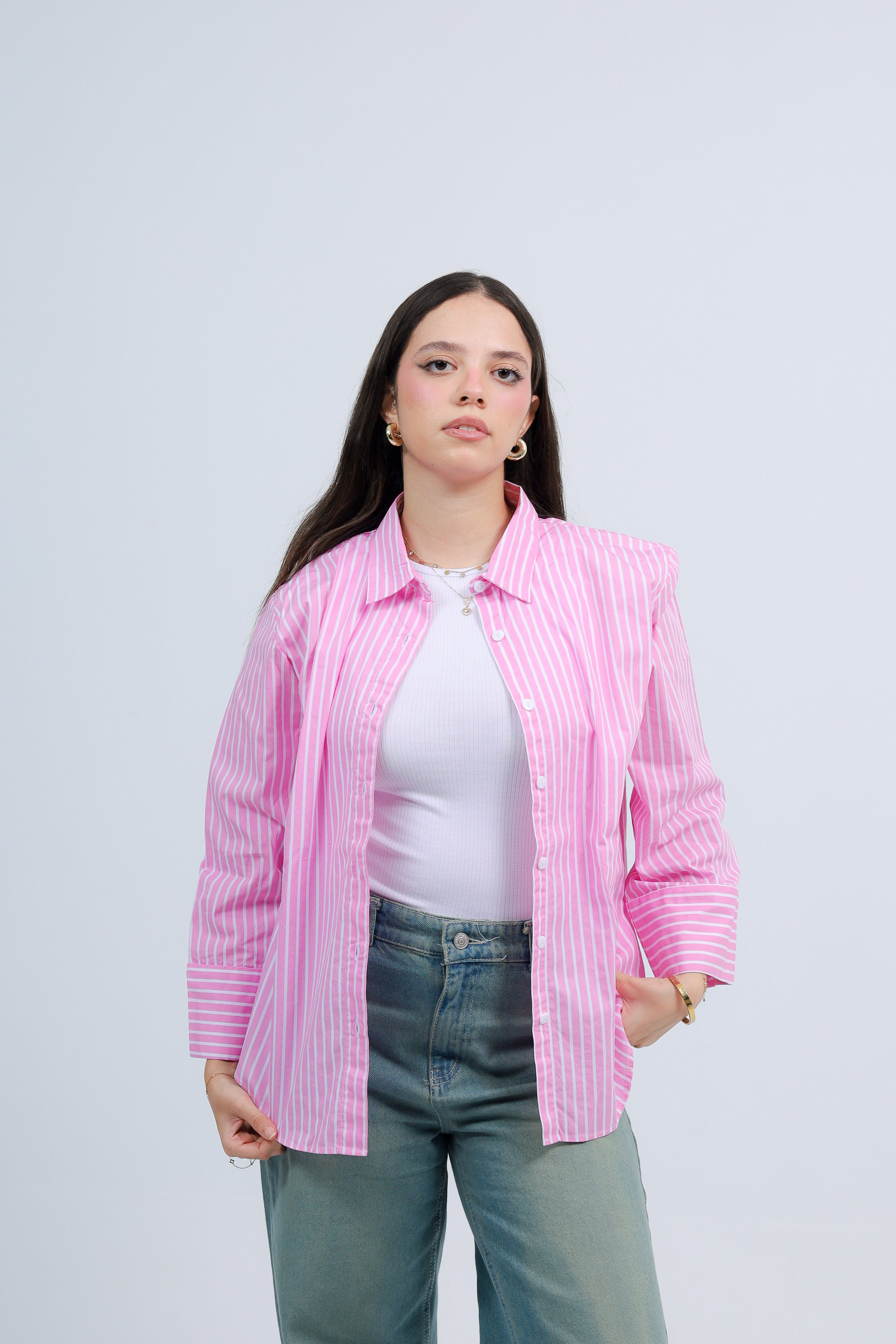 Oversized Striped Shirt - Pink