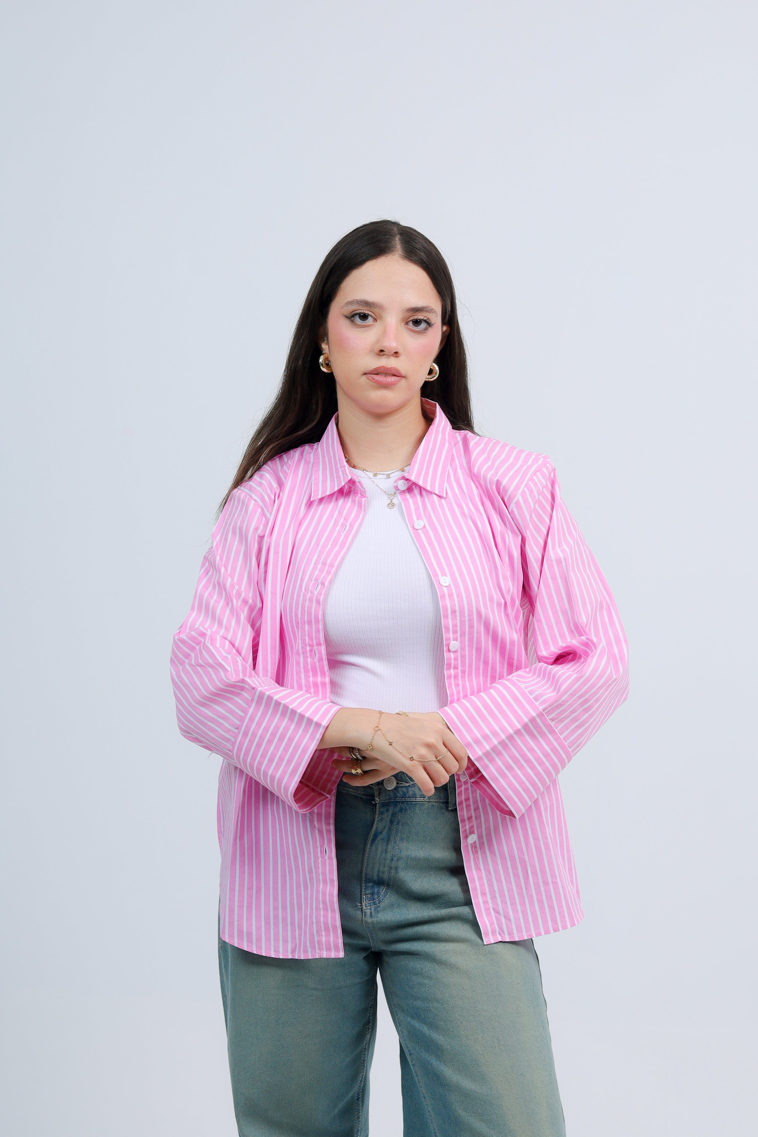 Oversized Striped Shirt - Pink