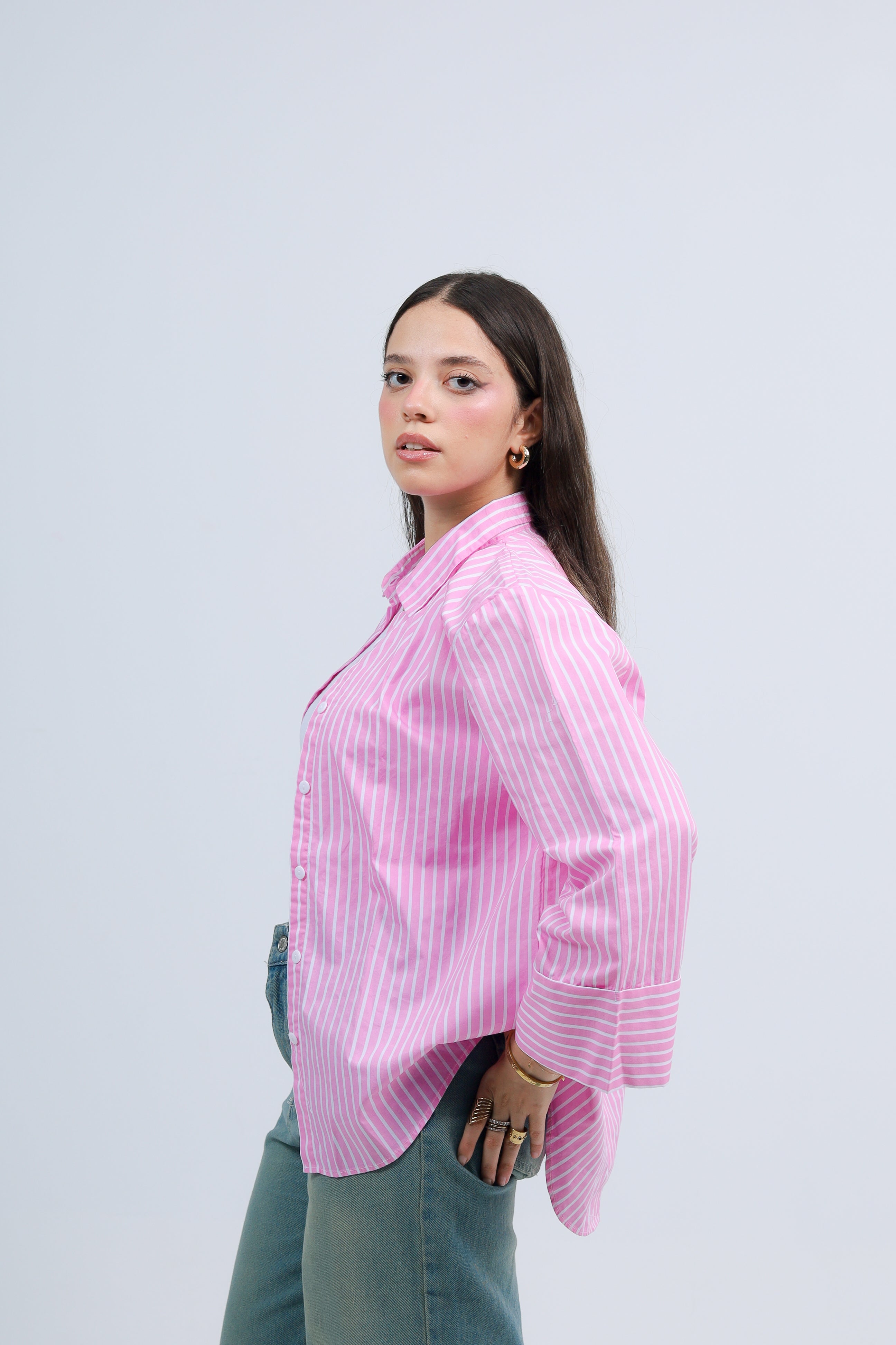 Oversized Striped Shirt - Pink