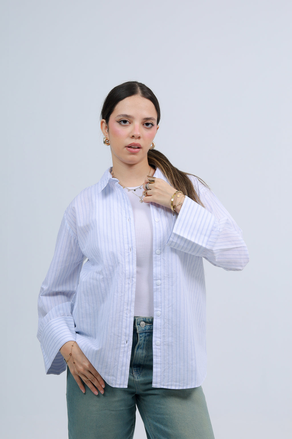 Oversized Striped Shirt - Baby Blue