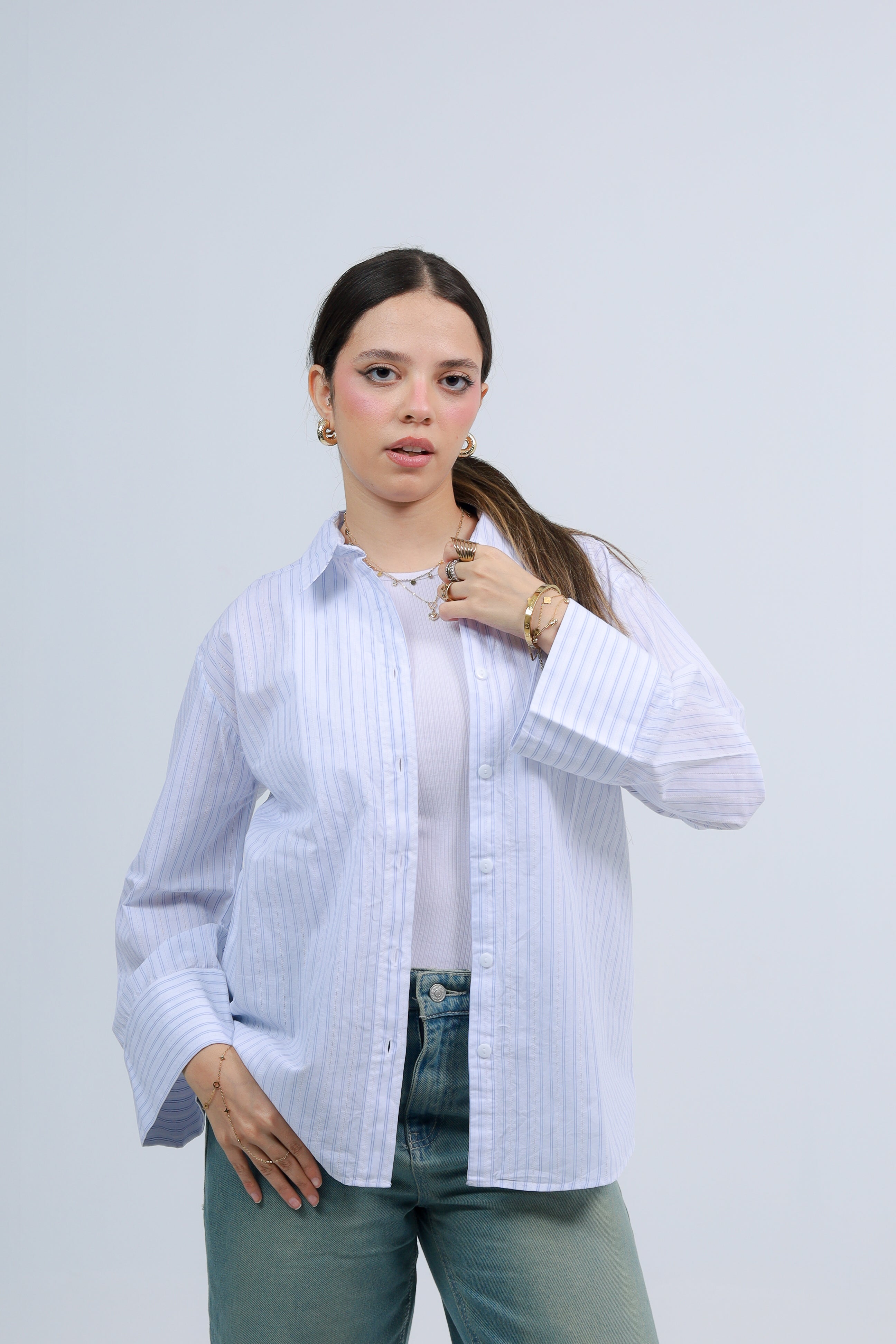 Oversized Striped Shirt - Baby Blue