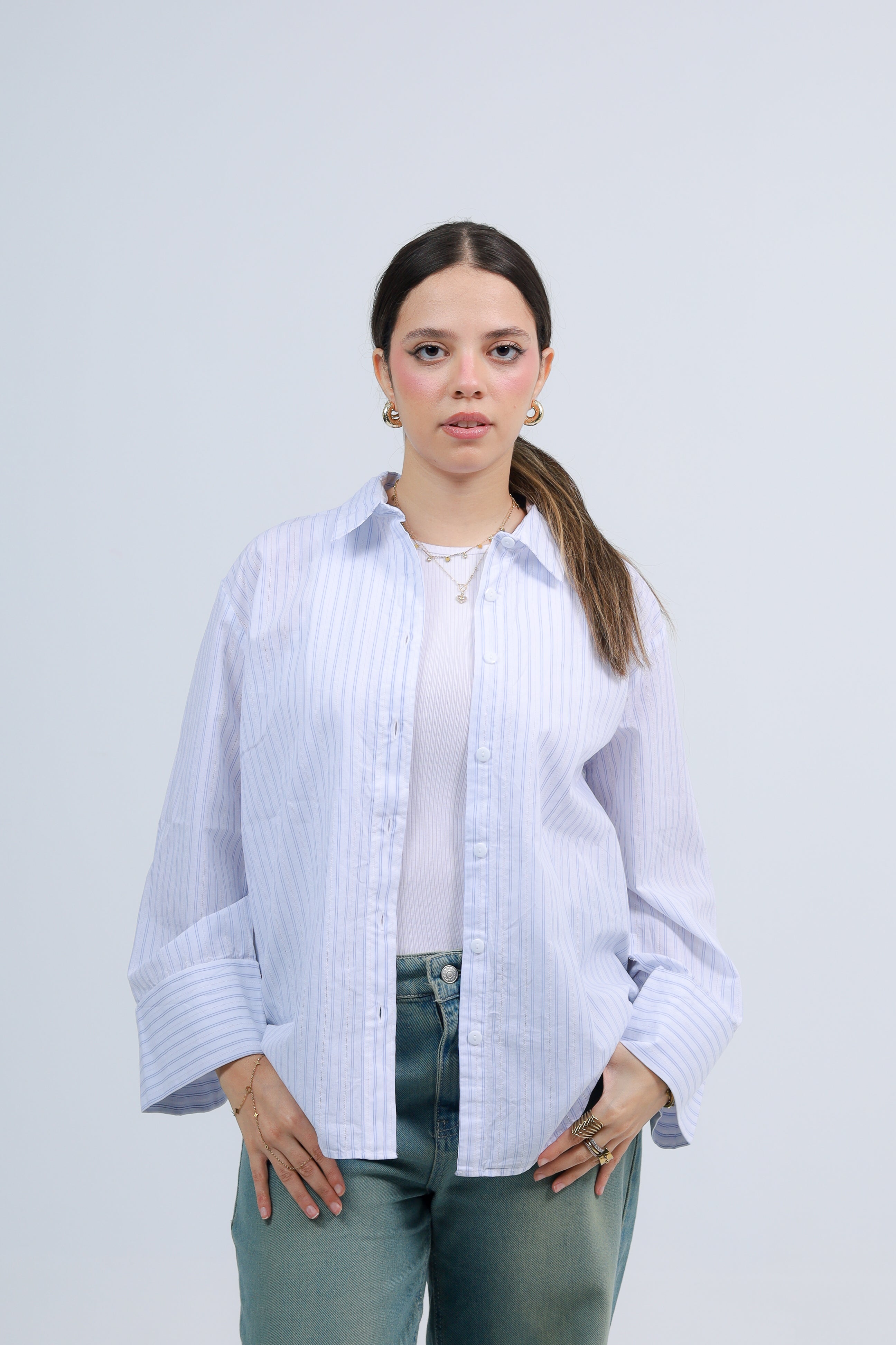 Oversized Striped Shirt - Baby Blue