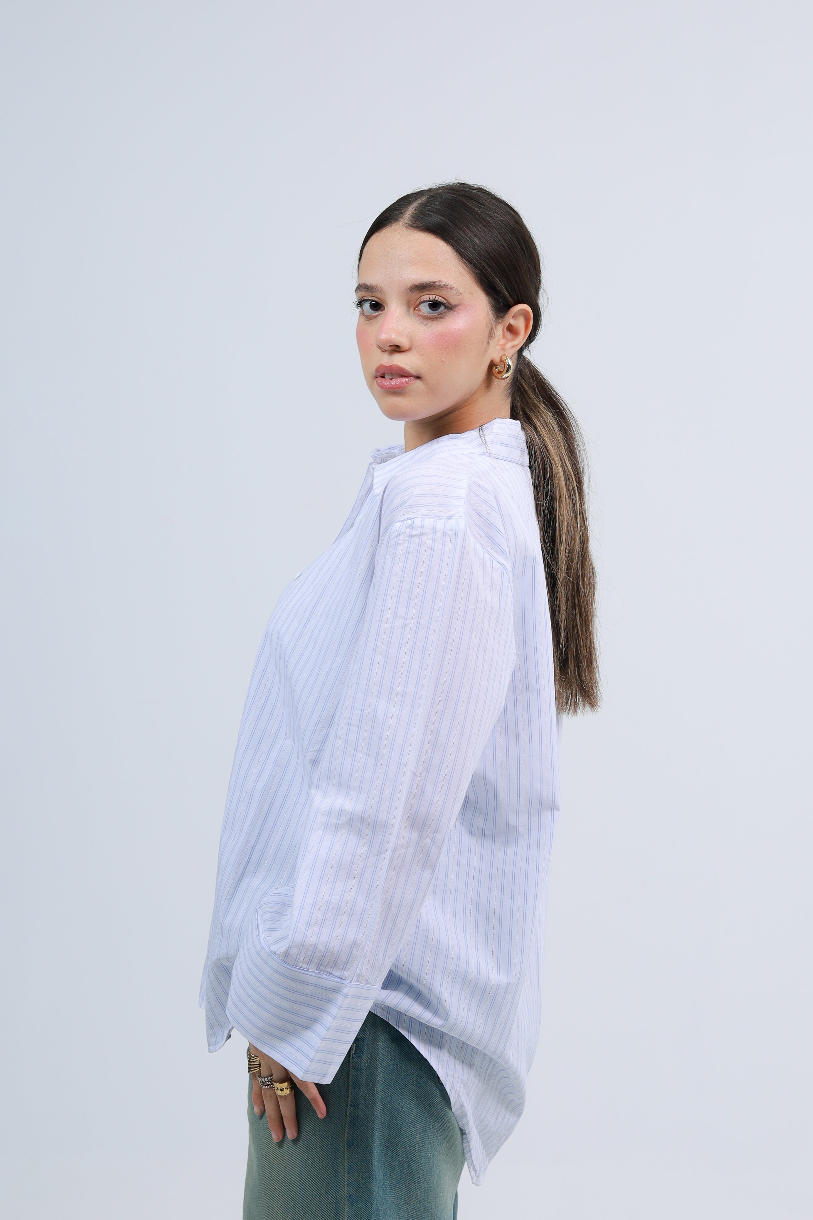 Oversized Striped Shirt - Baby Blue