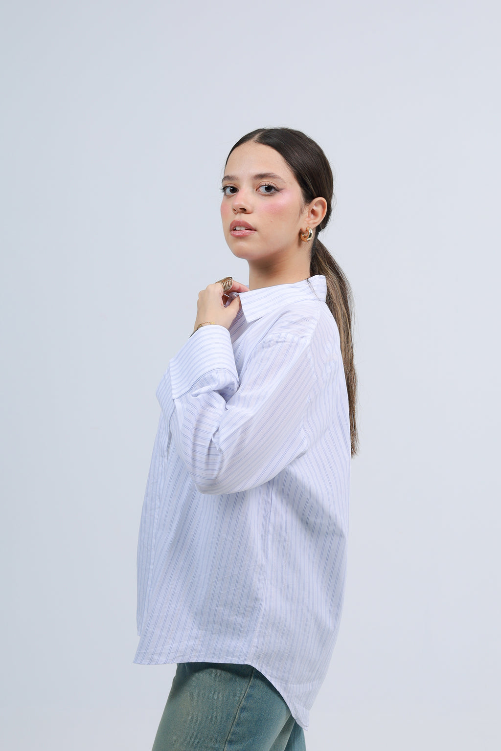 Oversized Striped Shirt - Baby Blue