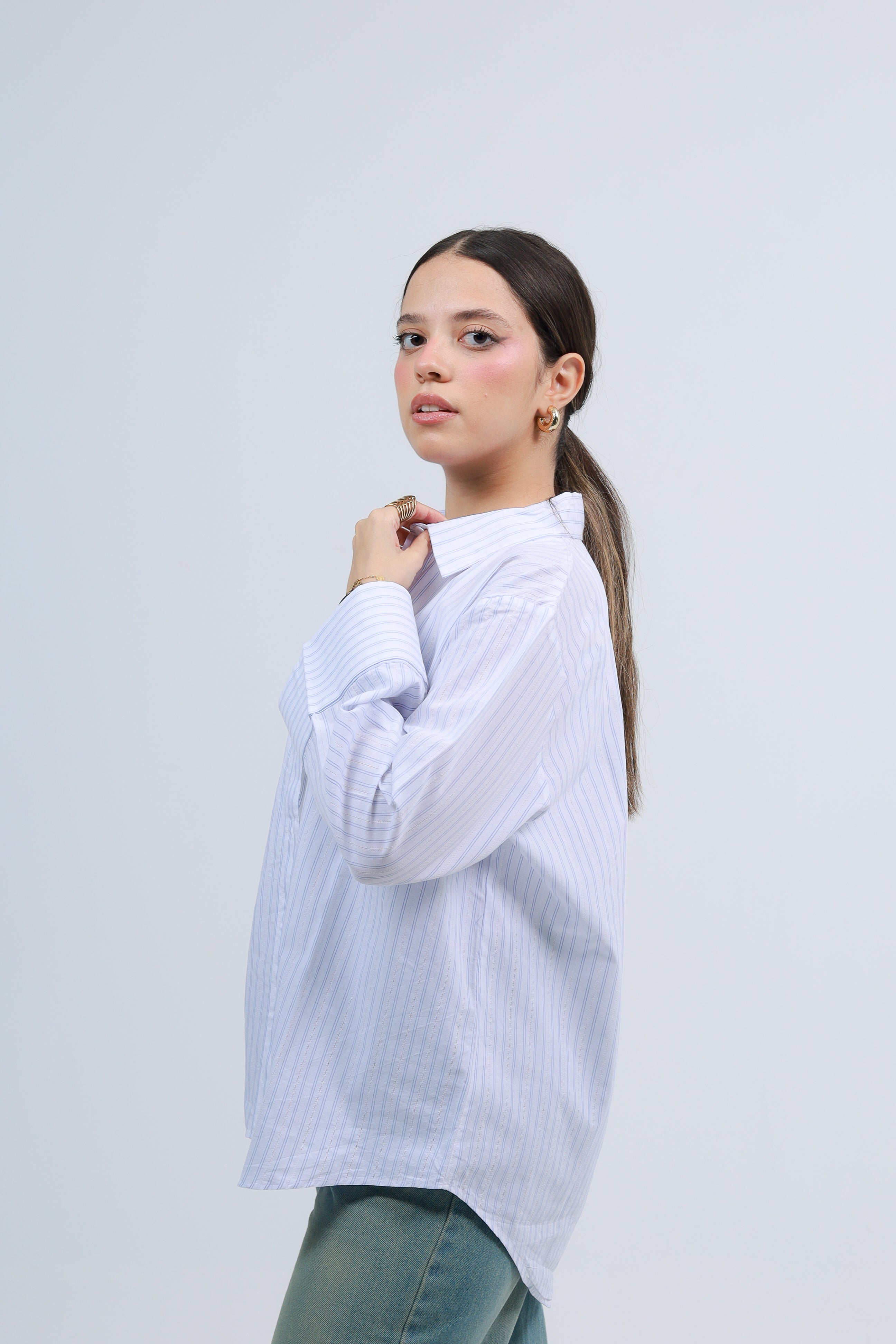 Oversized Striped Shirt - Baby Blue