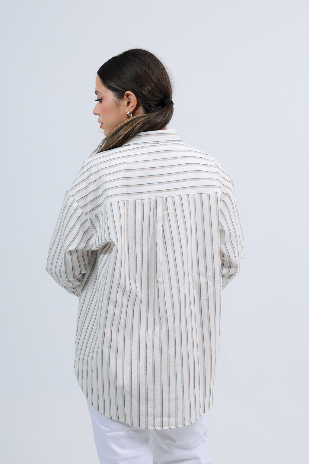 Oversized Striped Shirt - Beige