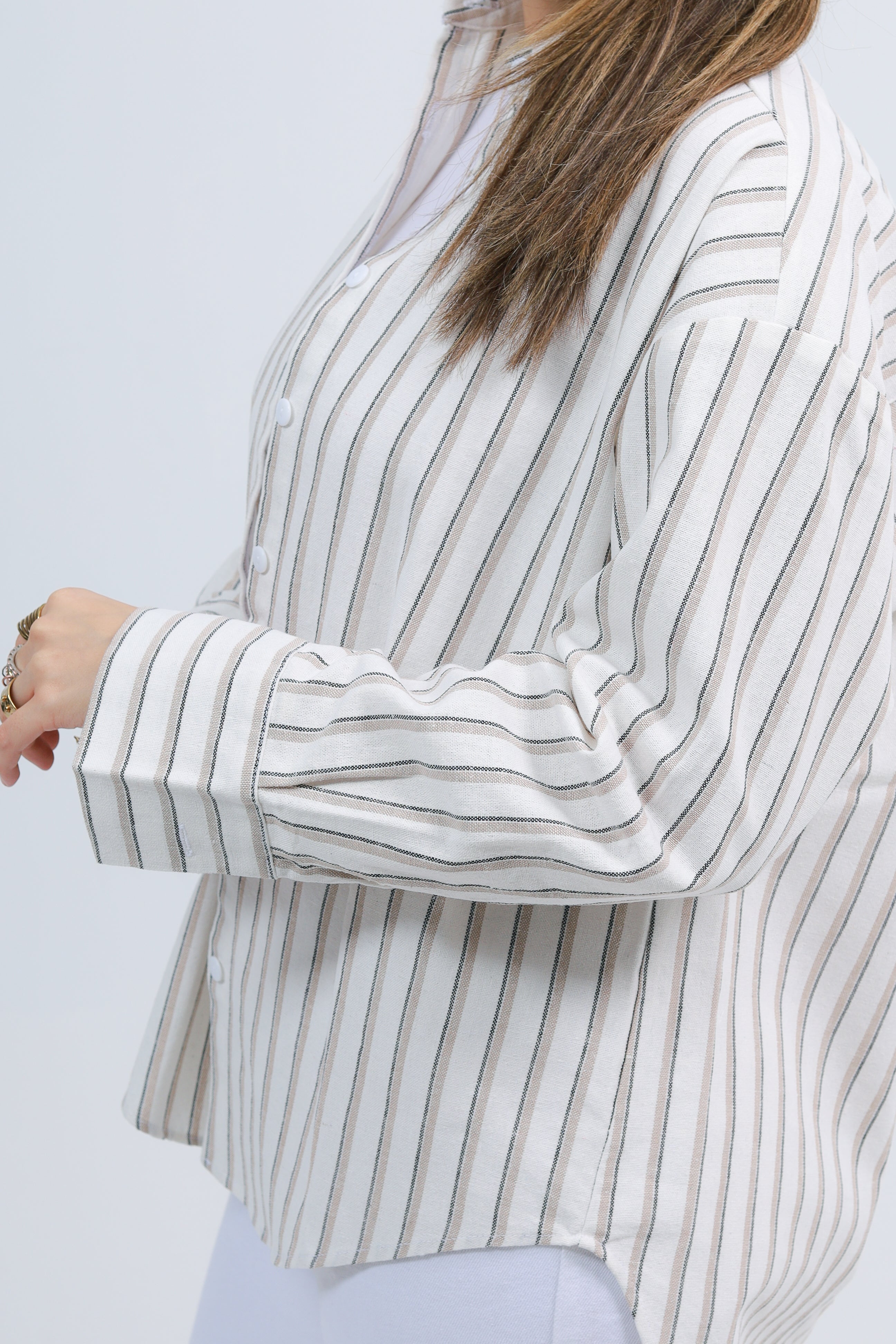 Oversized Striped Shirt - Beige