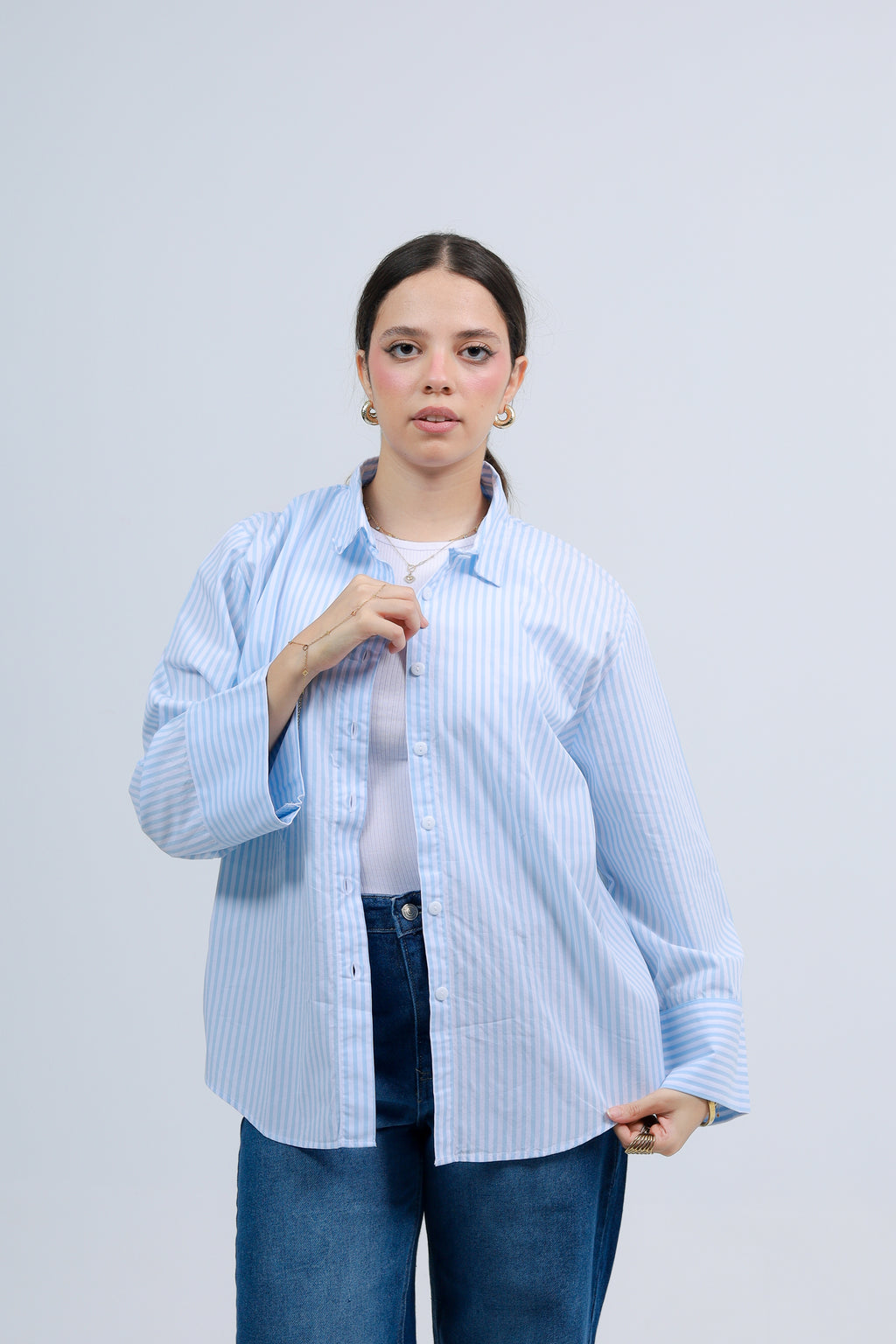 Oversized Striped Shirt - Baby Blue