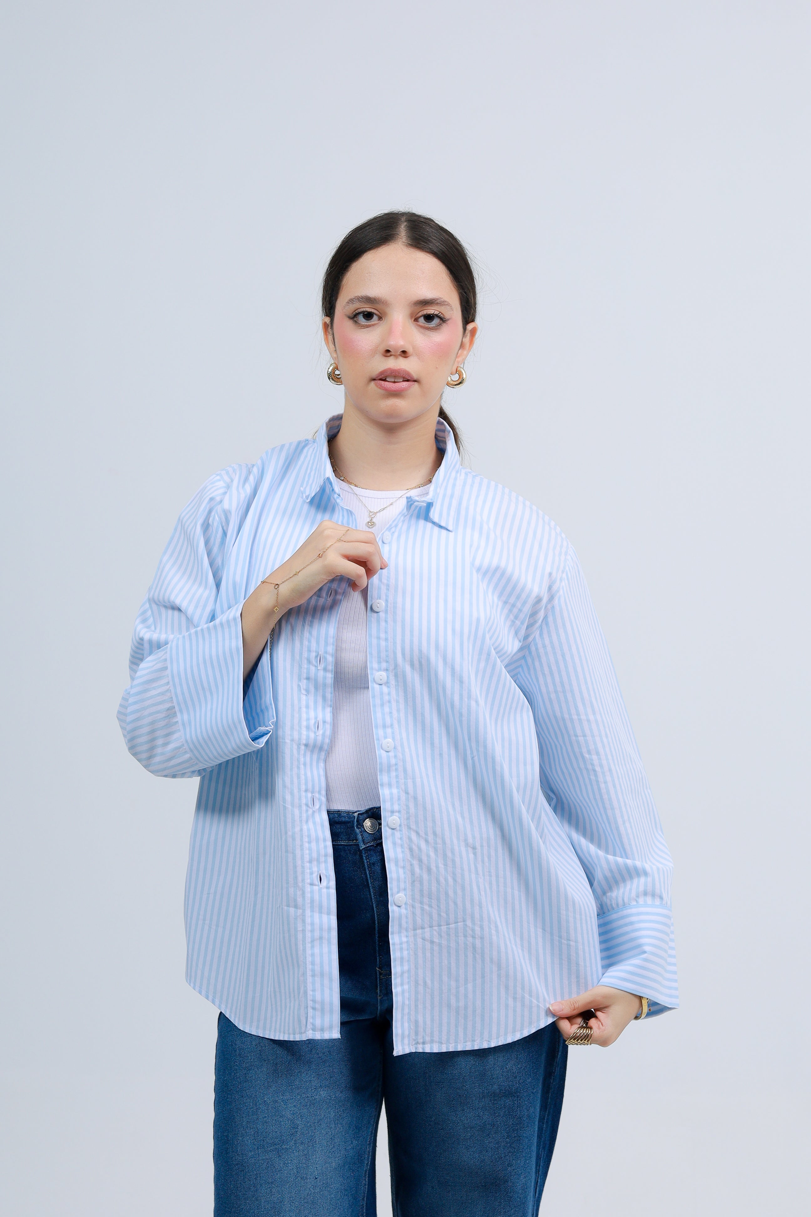 Oversized Striped Shirt - Baby Blue