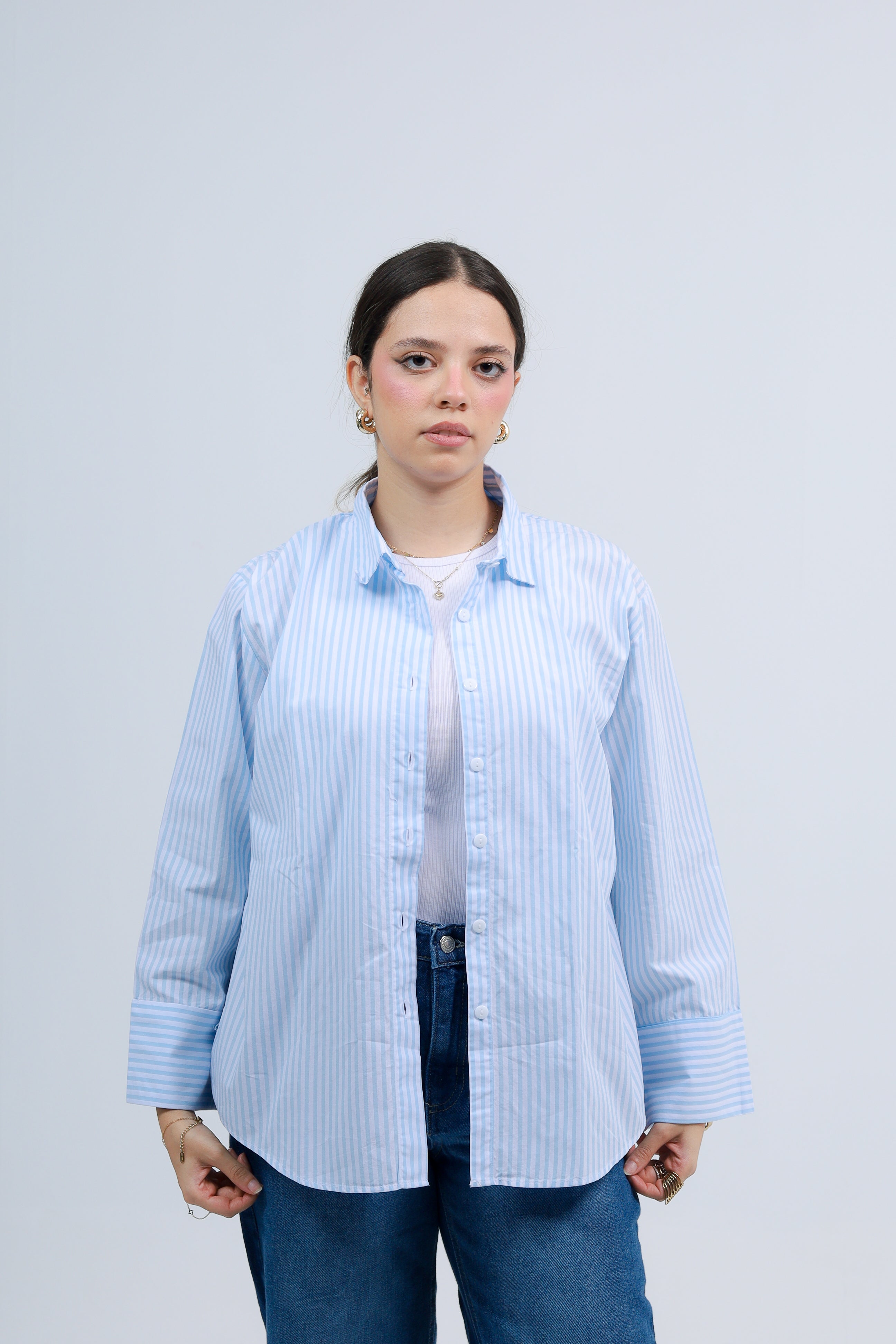 Oversized Striped Shirt - Baby Blue