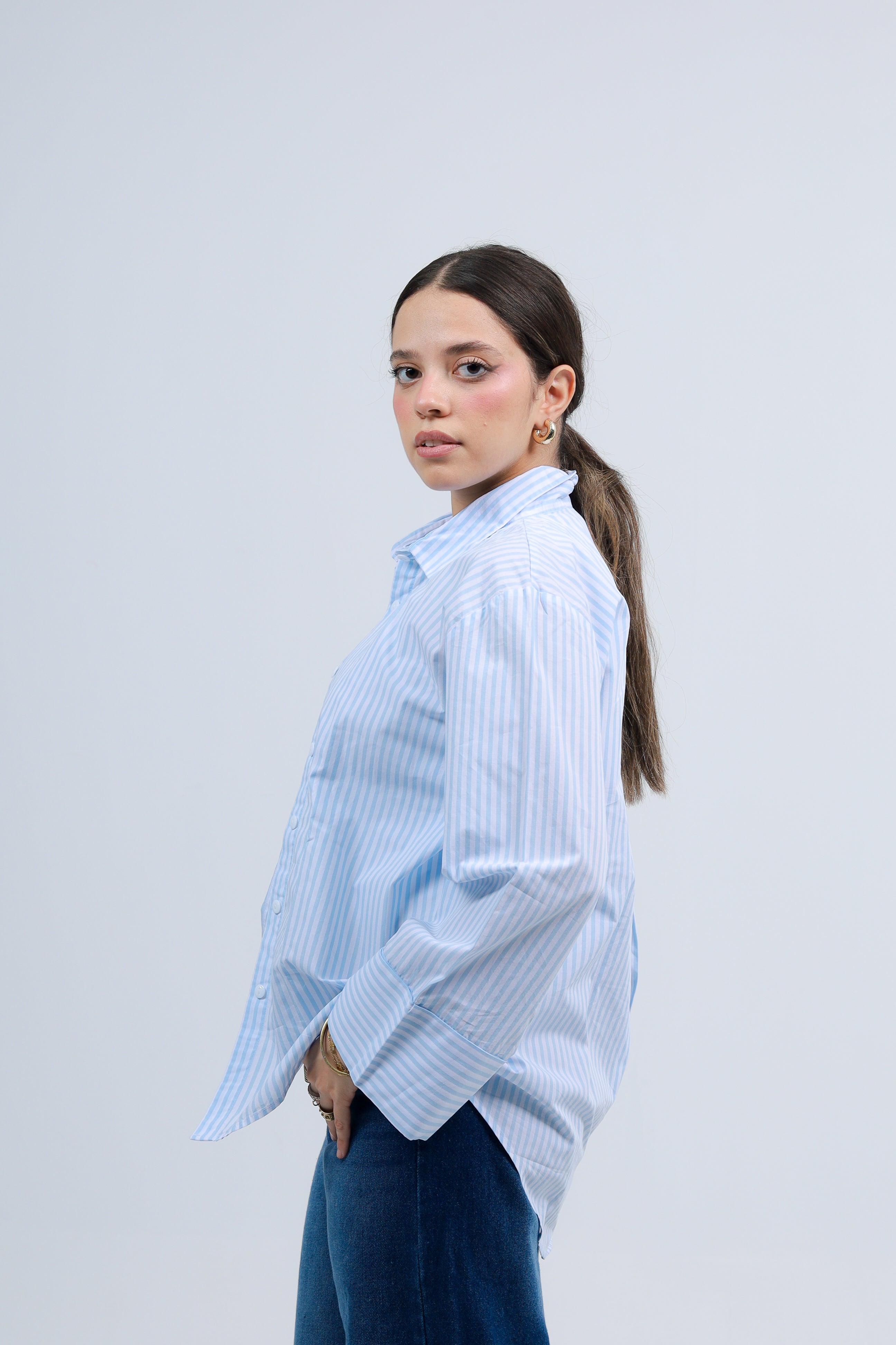 Oversized Striped Shirt - Baby Blue