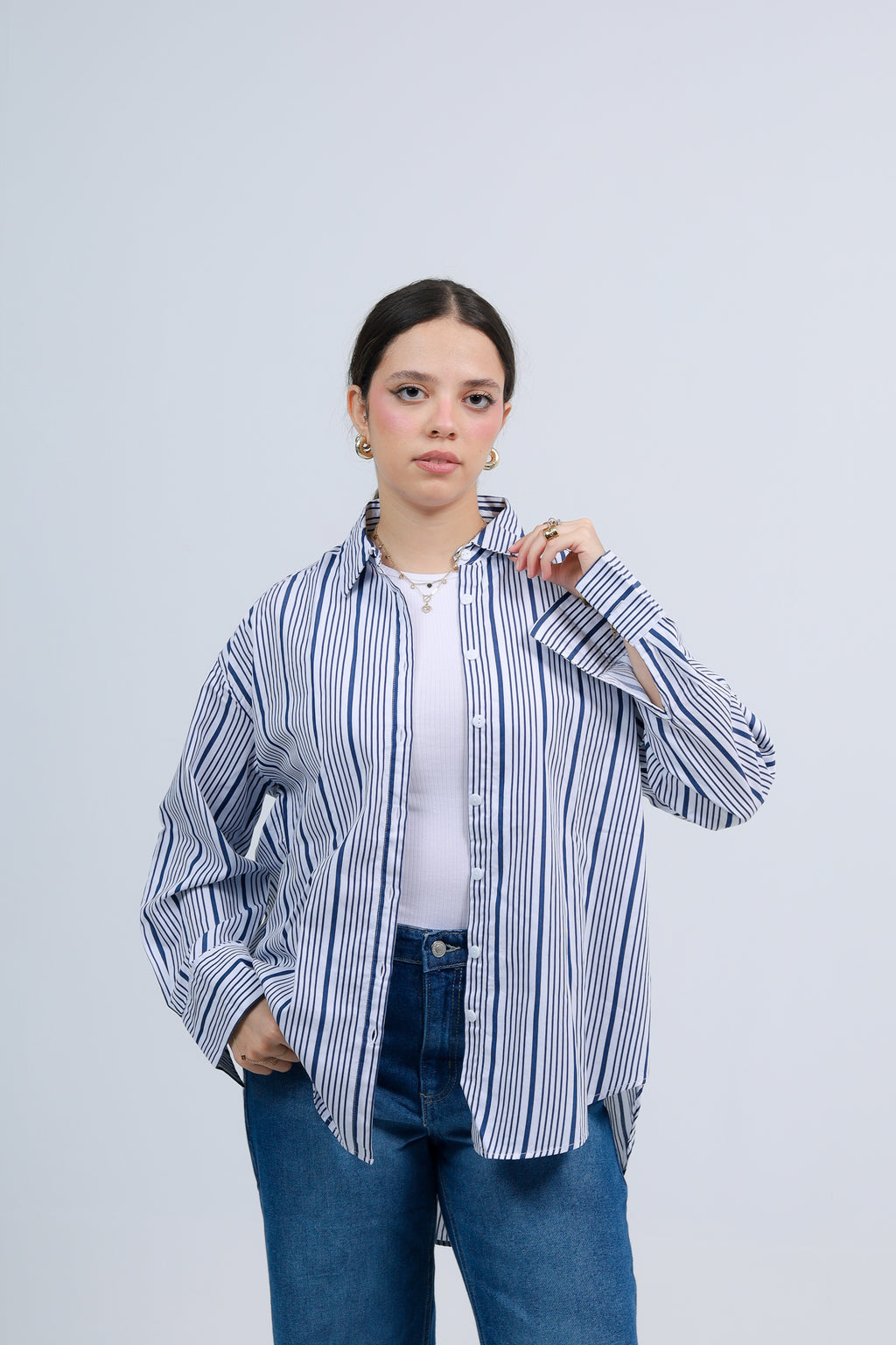 Oversized Striped Shirt - Blue