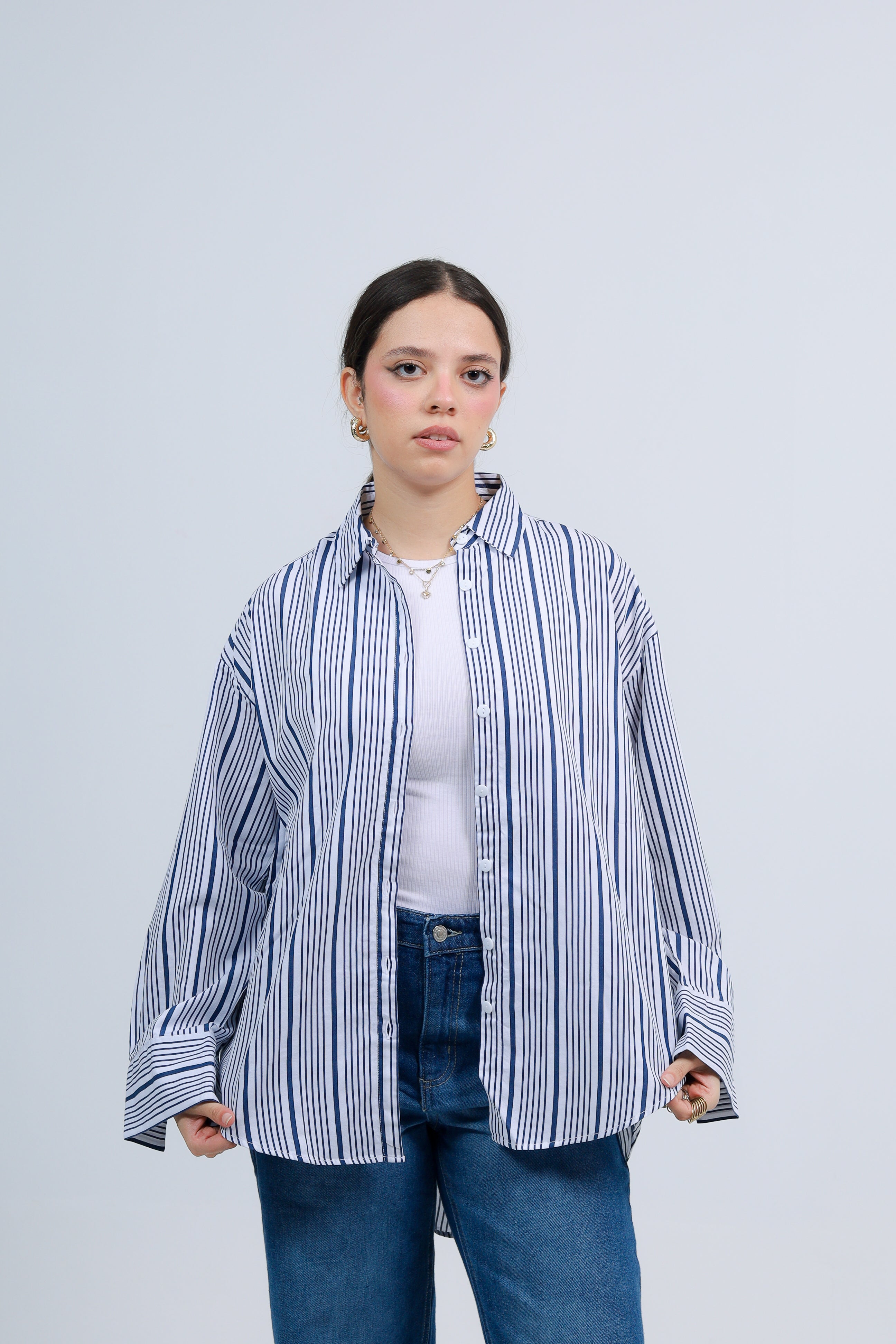 Oversized Striped Shirt - Blue