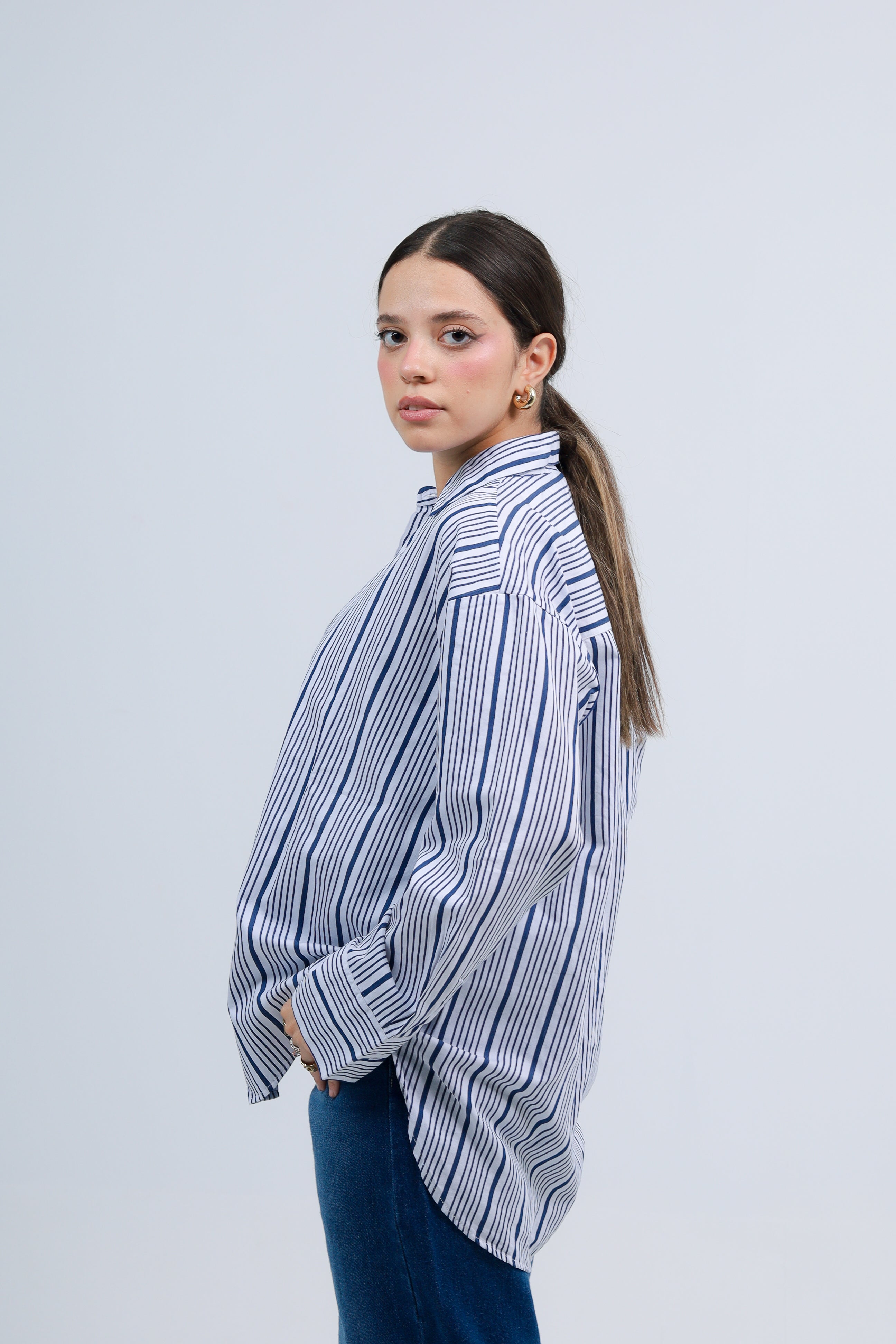 Oversized Striped Shirt - Blue