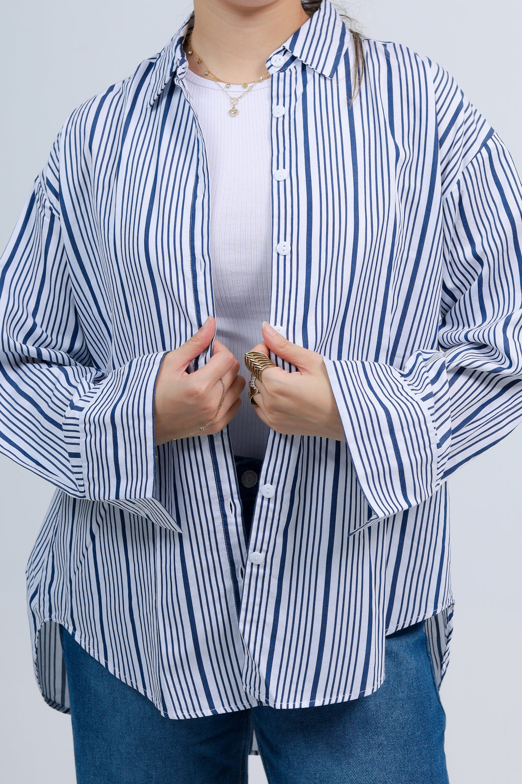 Oversized Striped Shirt - Blue