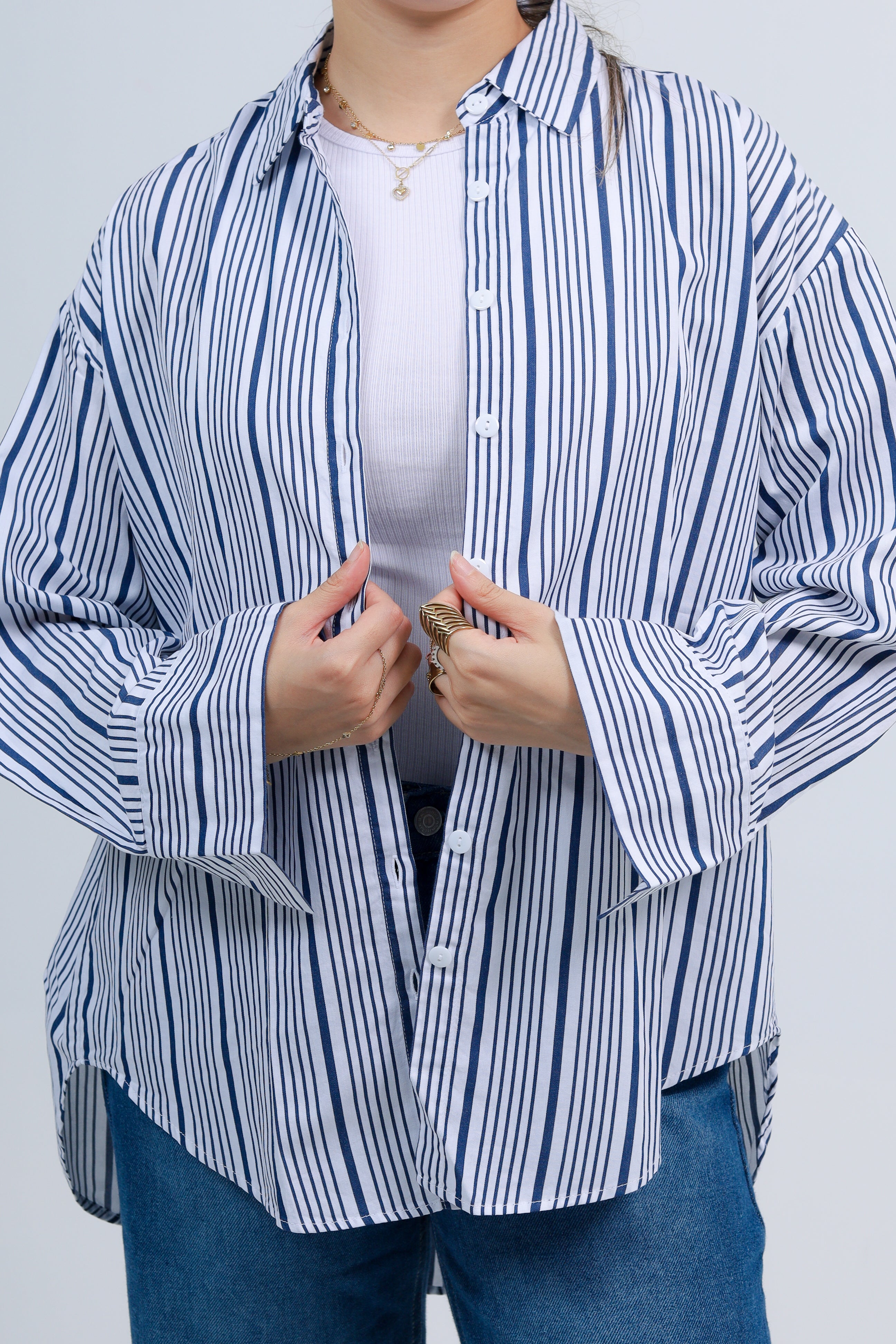 Oversized Striped Shirt - Blue