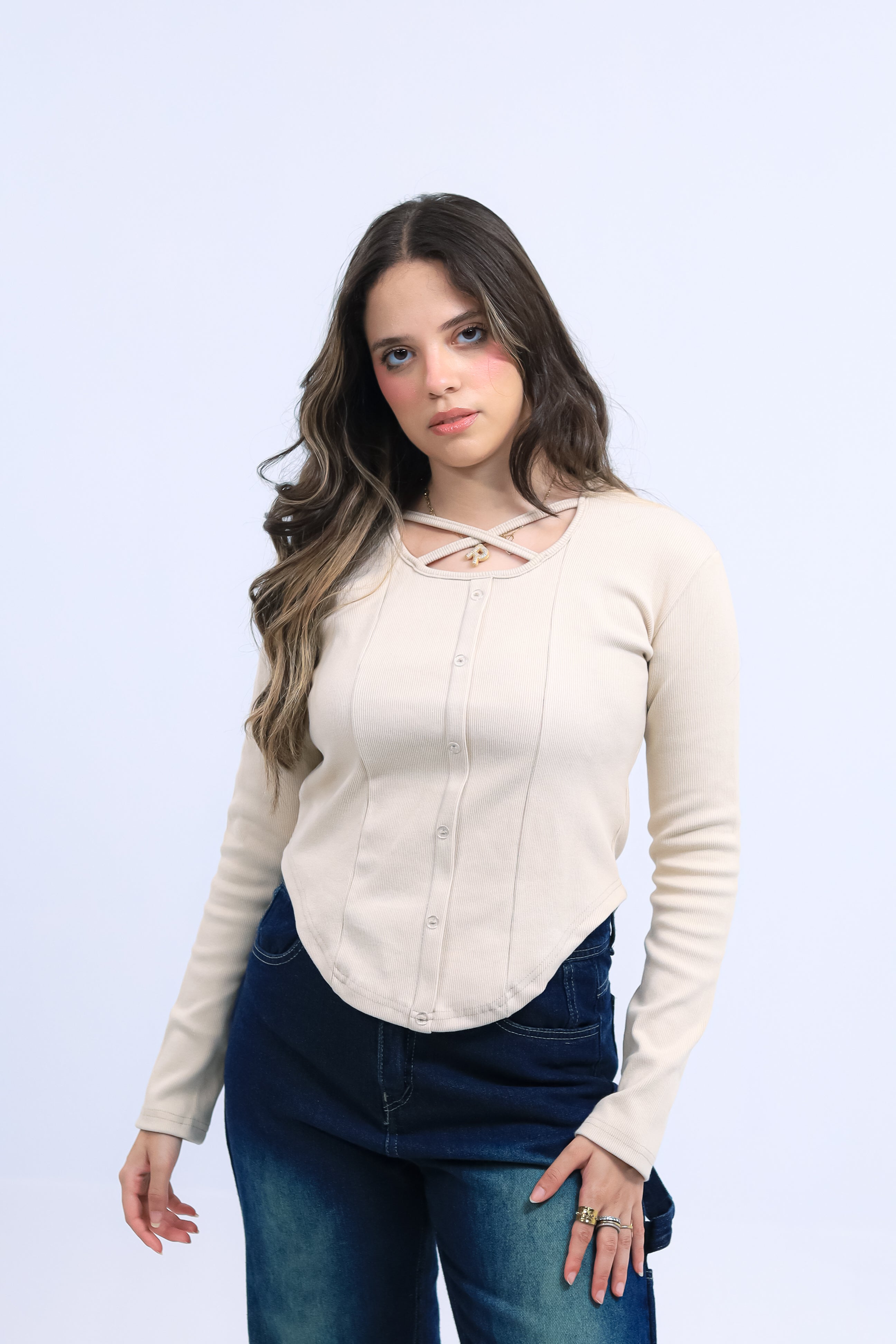 Ribbed Button Tee
