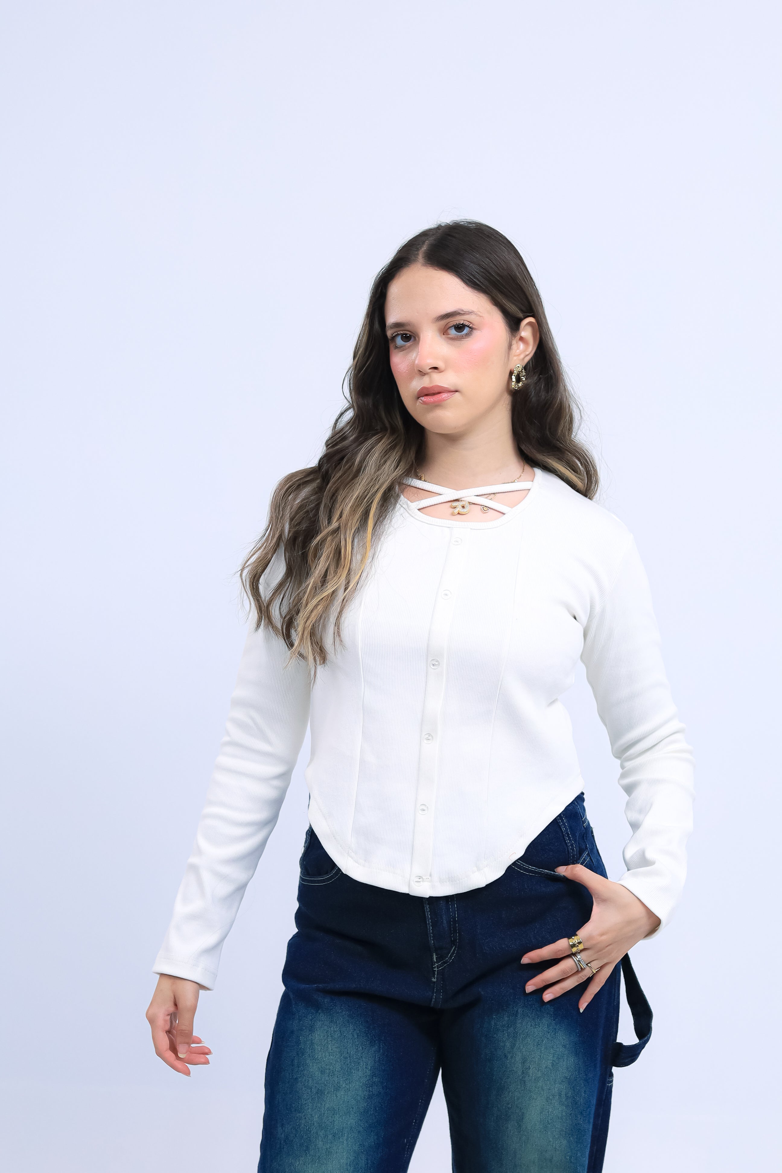 Ribbed Button Tee